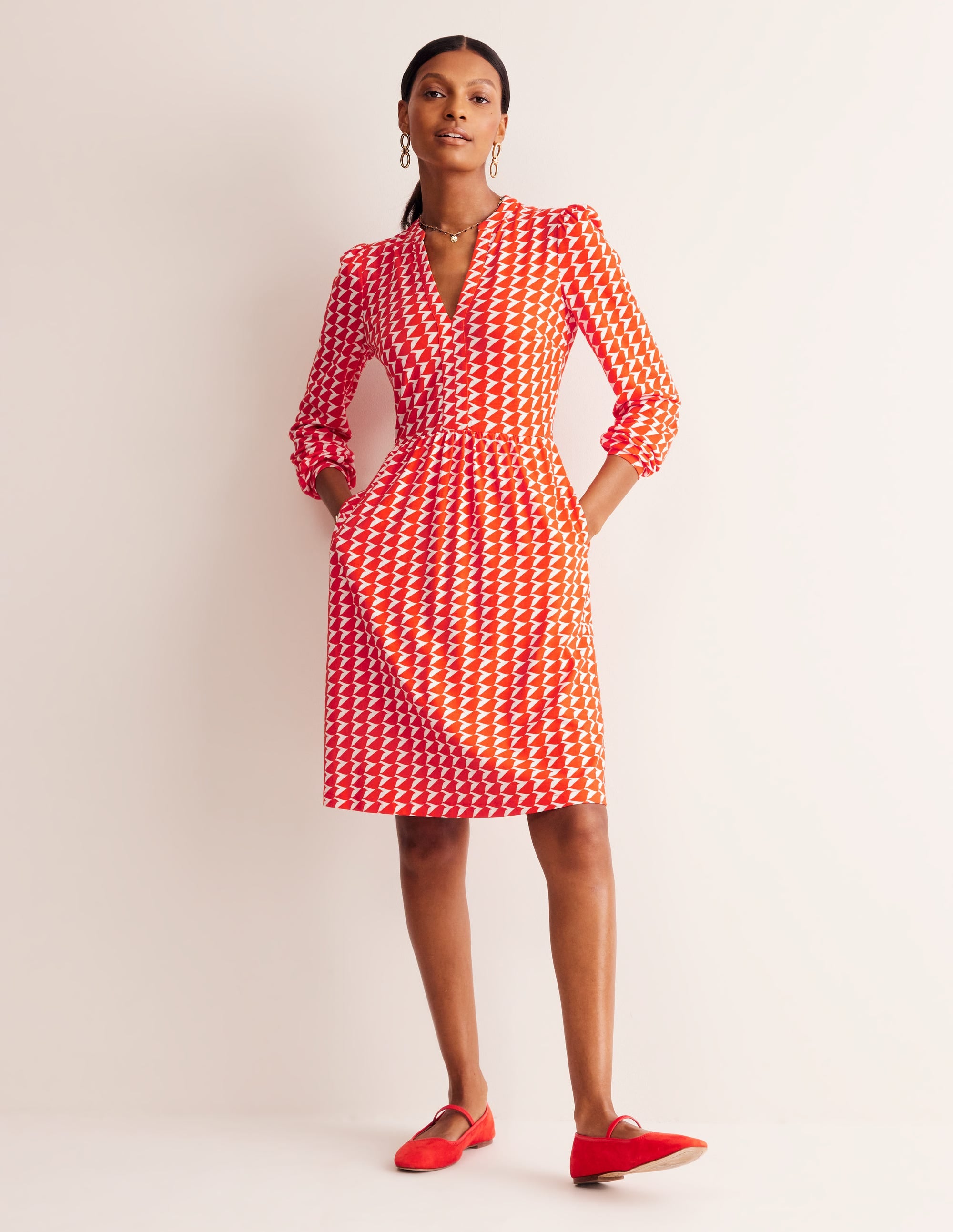 Naomi Lockeres Jerseykleid-Glutorange, Vogel - Image 4