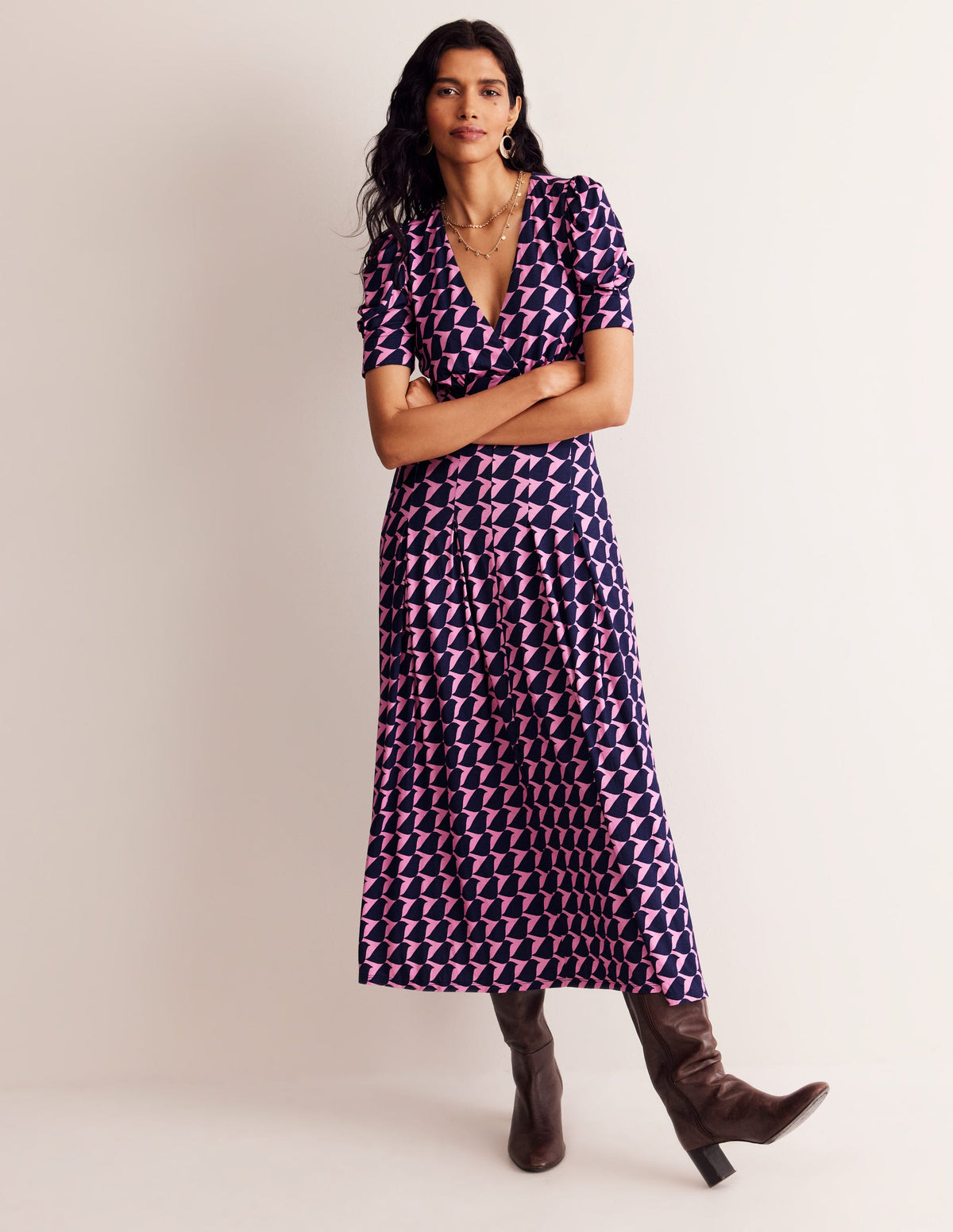 Kristen Pleated Jersey Dress-Strawberry Sherbert, Birdie-1