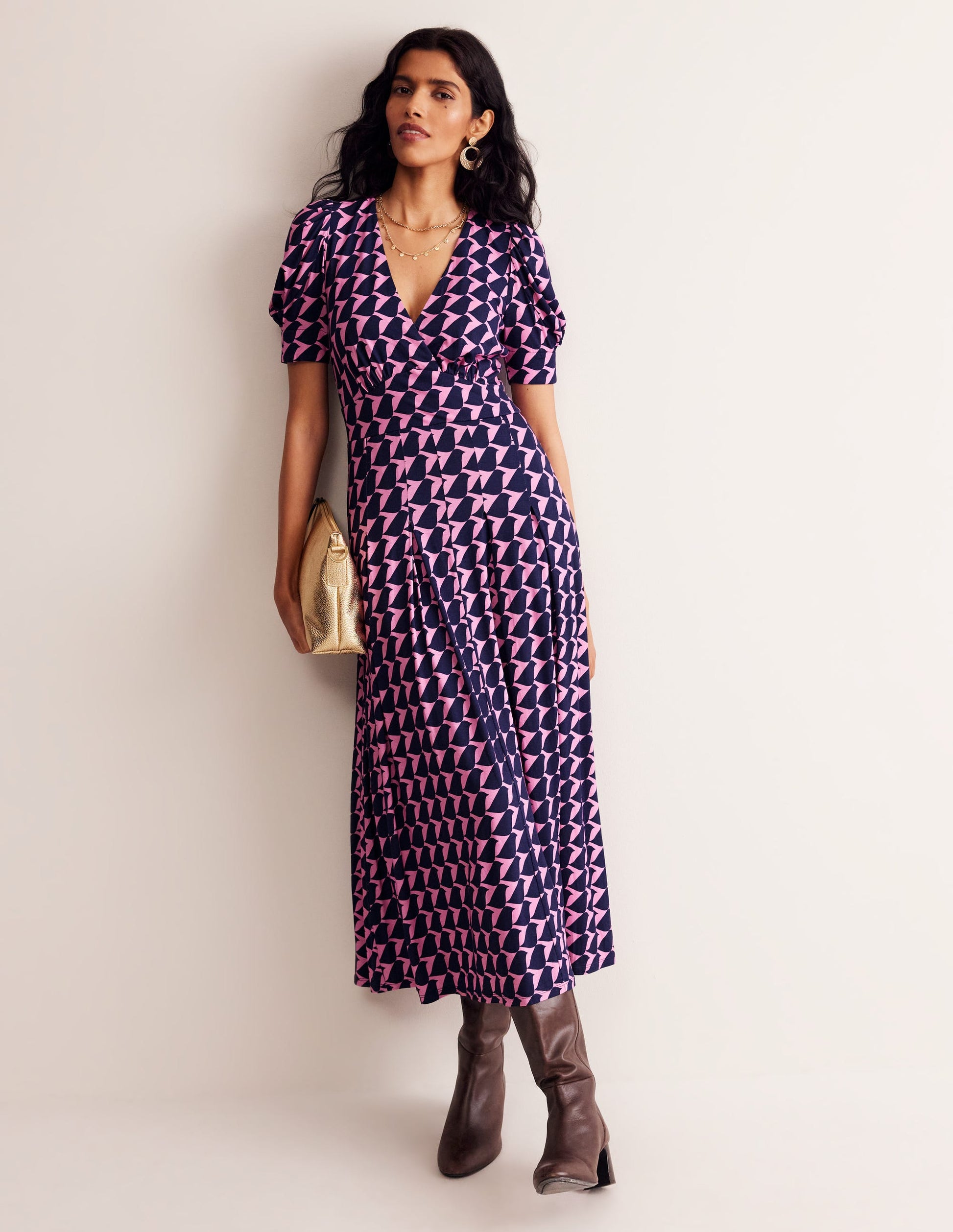 Kristen Pleated Jersey Dress-Strawberry Sherbert, Birdie-4