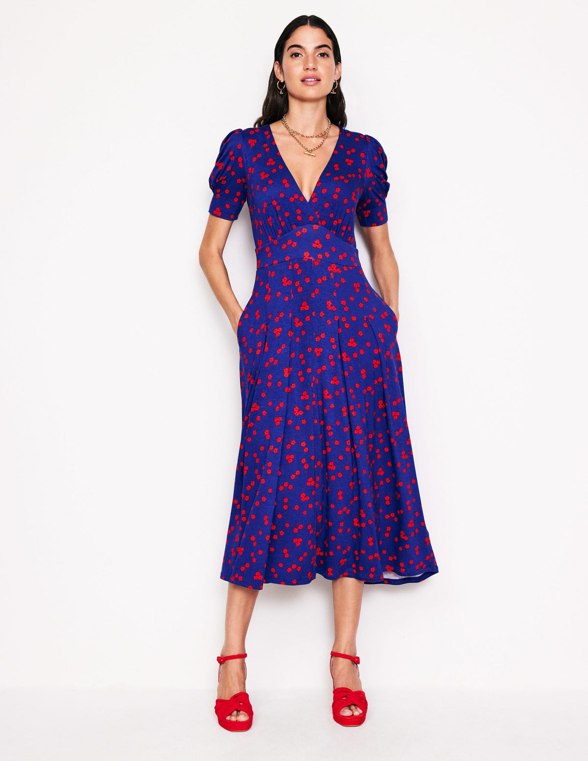 Robe Kristen plissée en jersey-Bleu saphir, motif Fall Sprig - Image 2