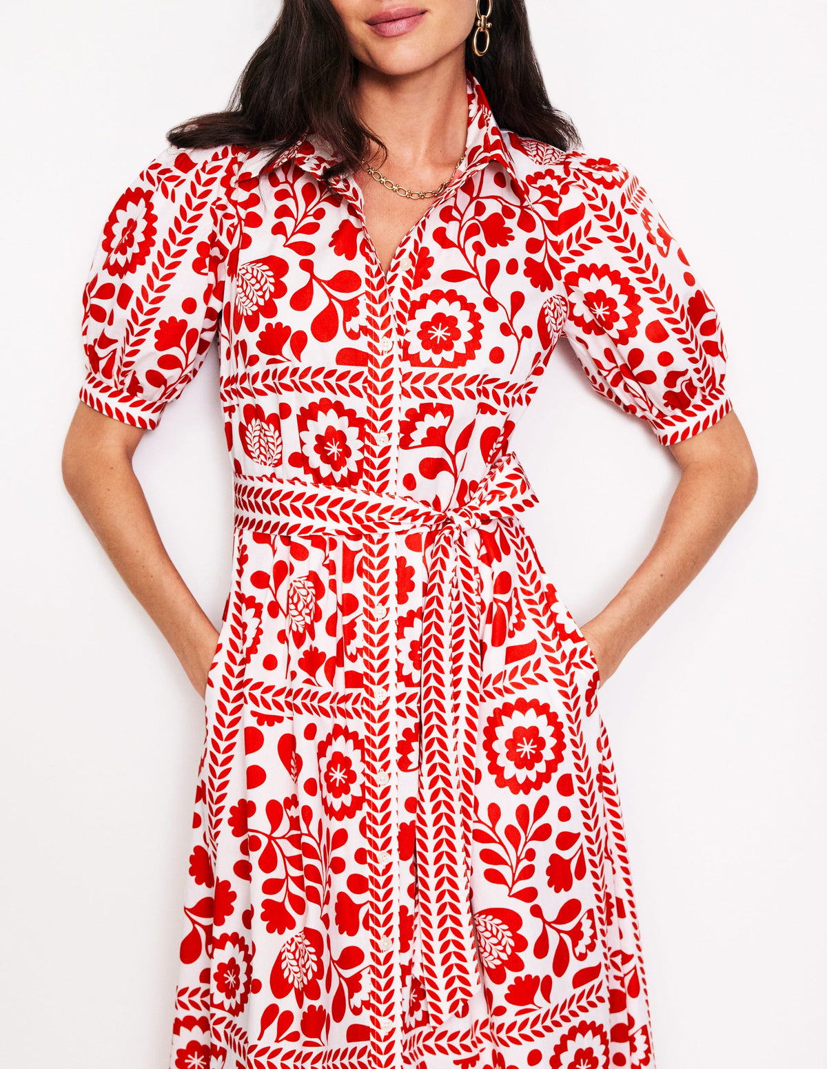 Robe-chemise longue Alexa-Rouge, motif Vine Tile-3