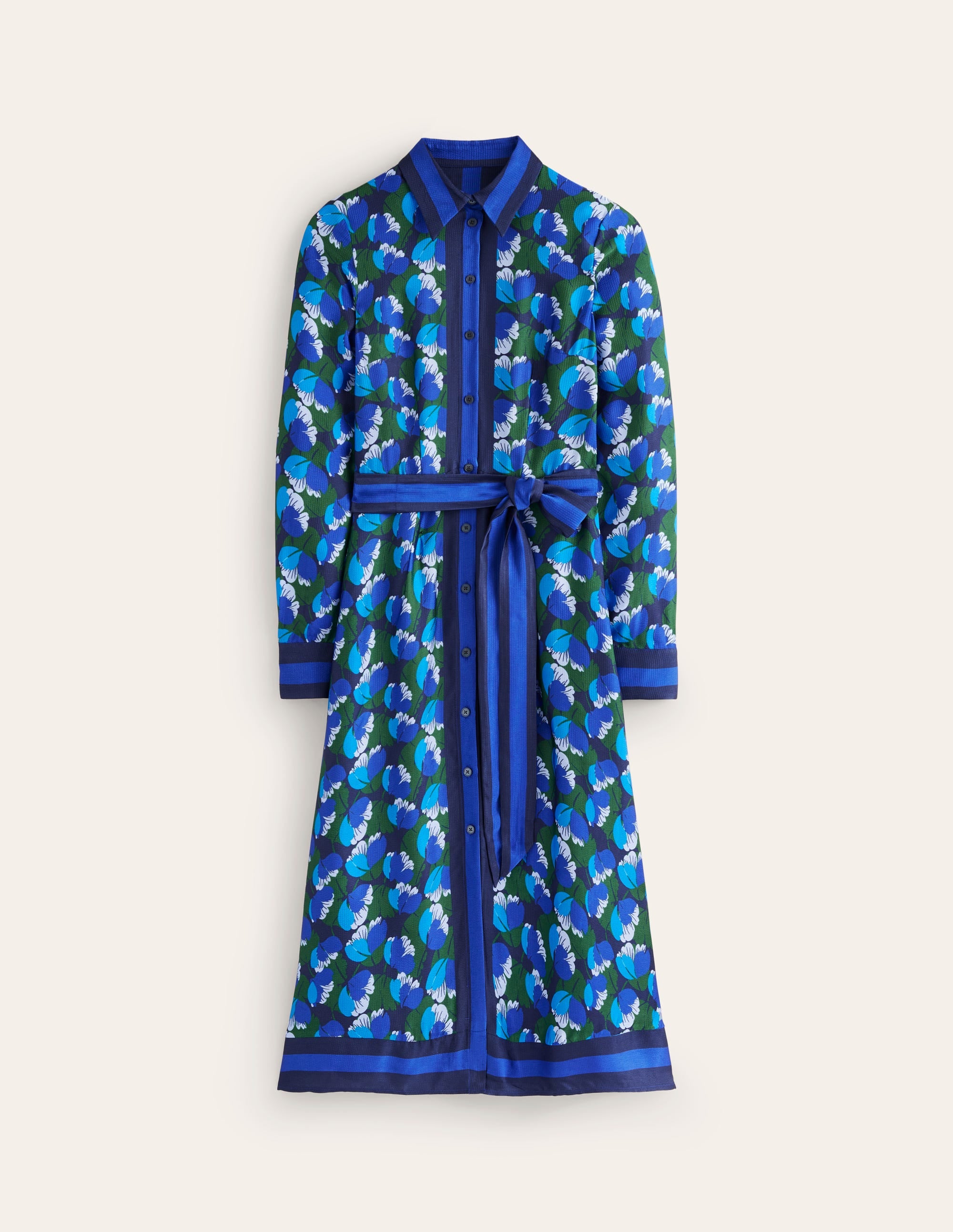 Kate Hemdblusenkleid aus Satin-Französisches Marineblau, Tulpenwiese - Image 5