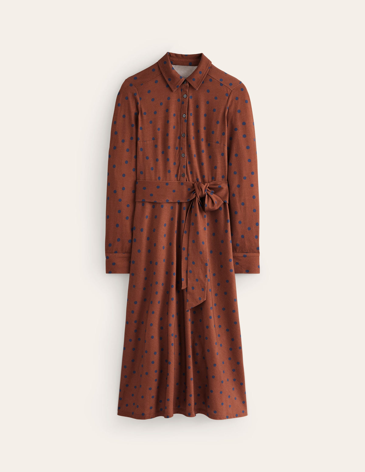 Laura Midi-Hemdblusenkleid aus Jersey-Herbstbraun, Einzelne Punkte-5