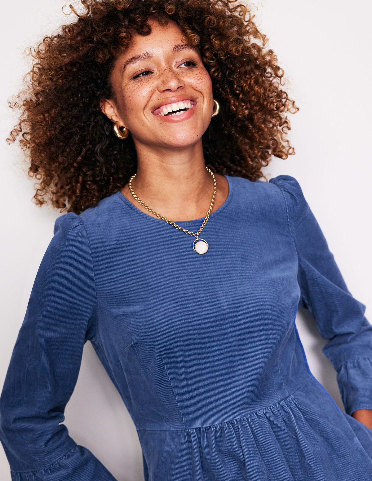 Robe courte Ora en velours côtelé-Bleu denim-2