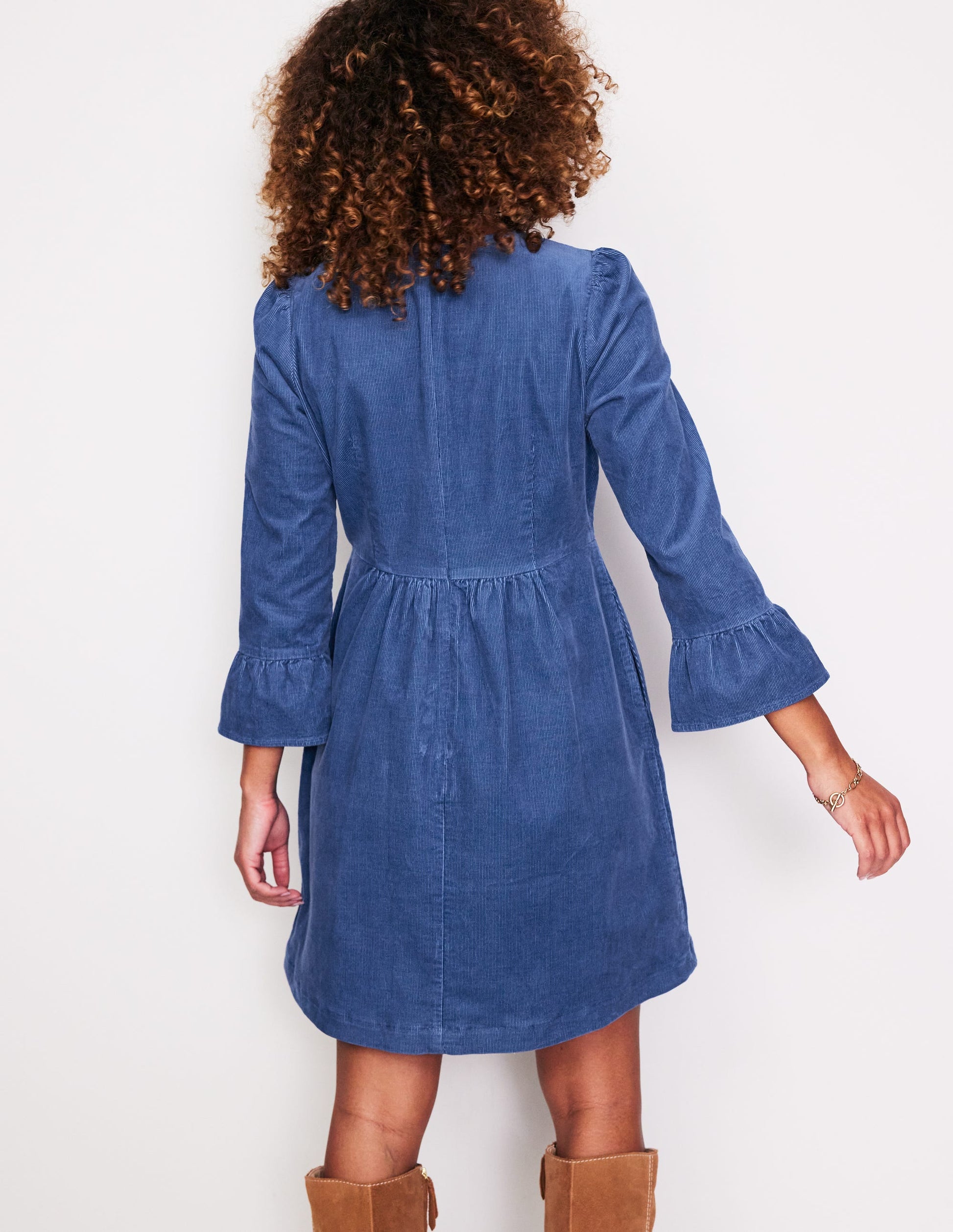 Robe courte Ora en velours côtelé-Bleu denim-3