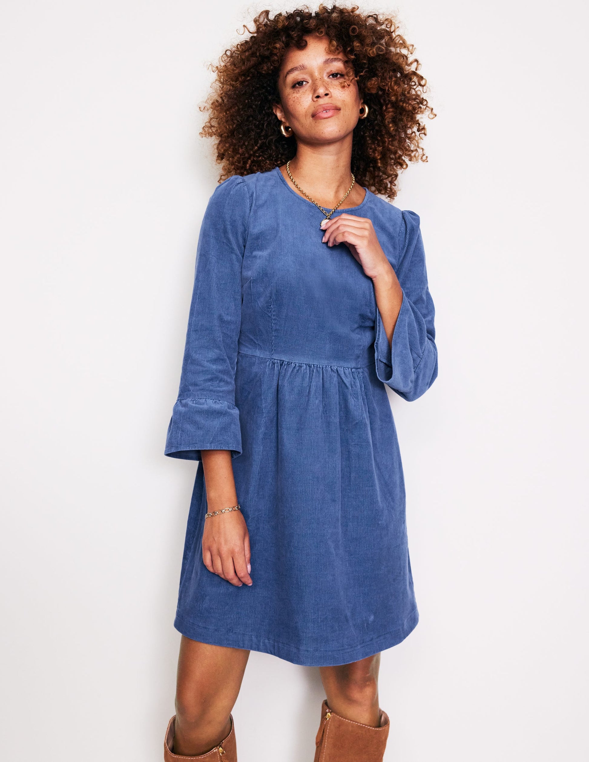 Robe courte Ora en velours côtelé-Bleu denim-4