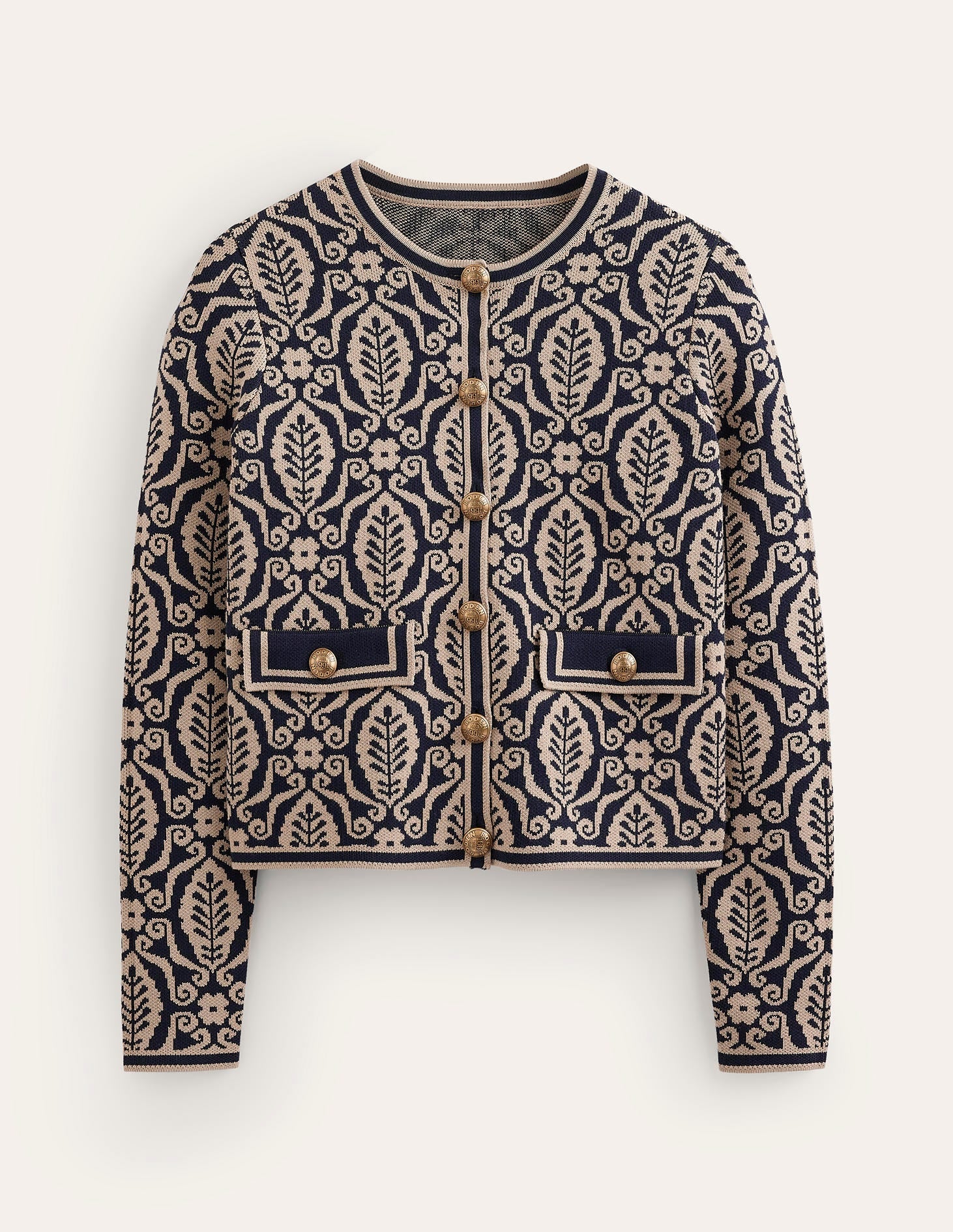 Holly Cardigan-Marineblau, Kamelbraun Folienstempel - Image 6