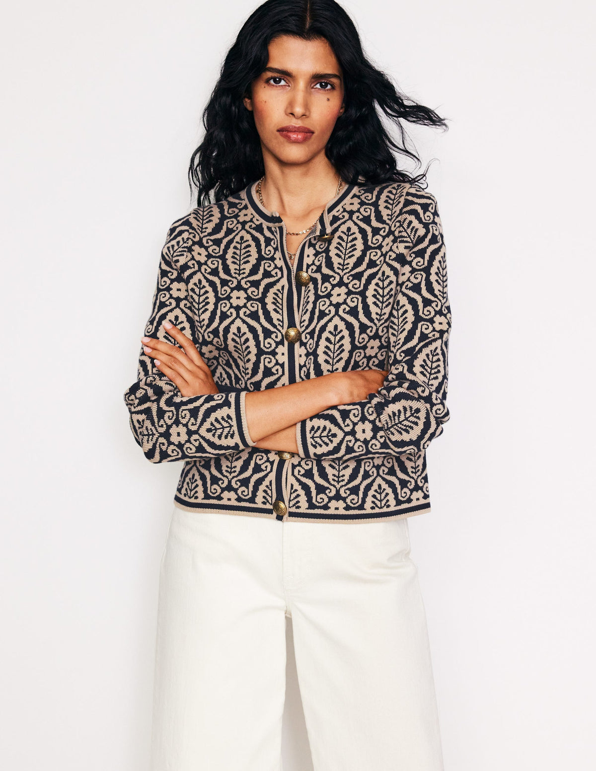 Holly Cardigan-Marineblau, Kamelbraun Folienstempel - Image 1