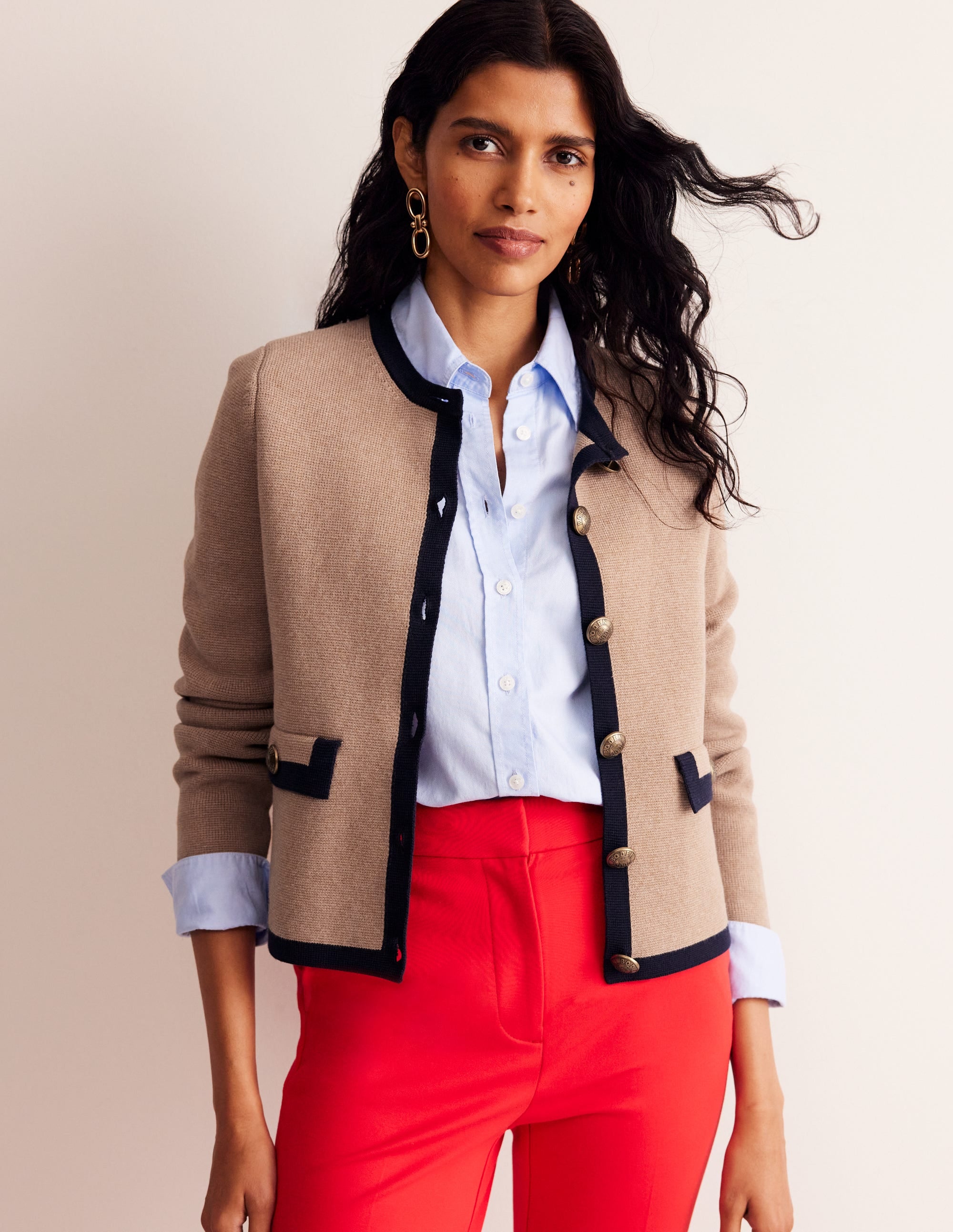 Holly Cardigan-Kamelbraun, Marineblau - Image 1