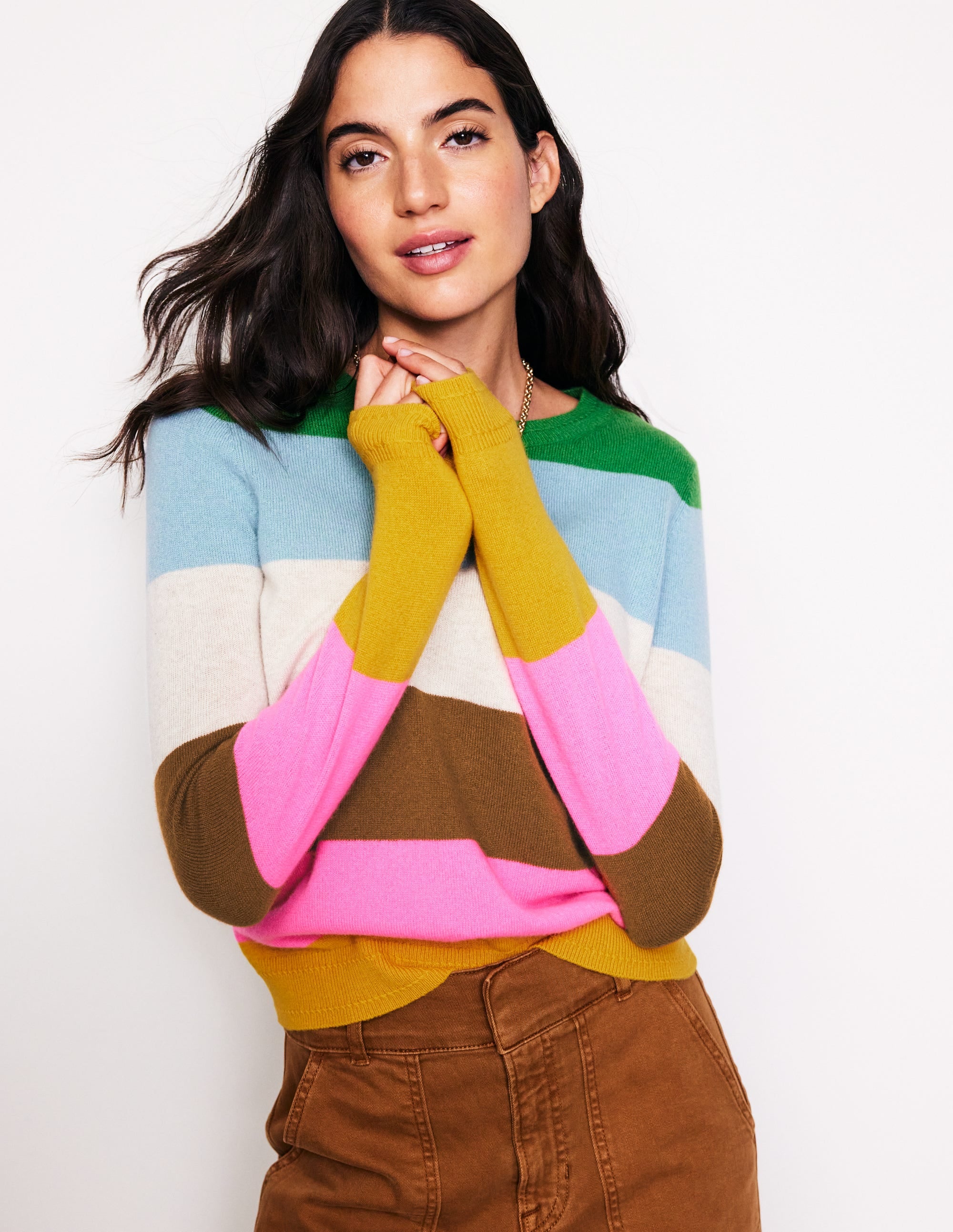Pull Eva col rond en cachemire-Multi, arc-en-ciel - Image 1