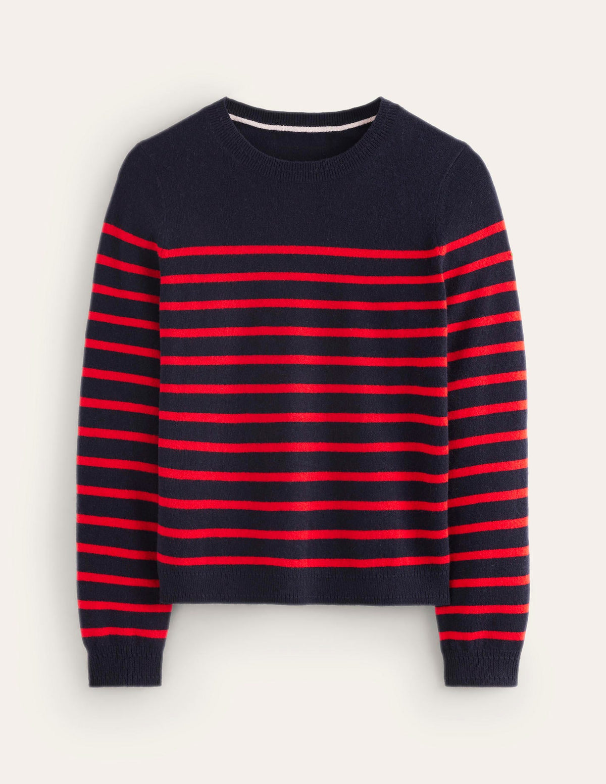 Pull Eva col rond en cachemire-Bleu marine/rouge-5