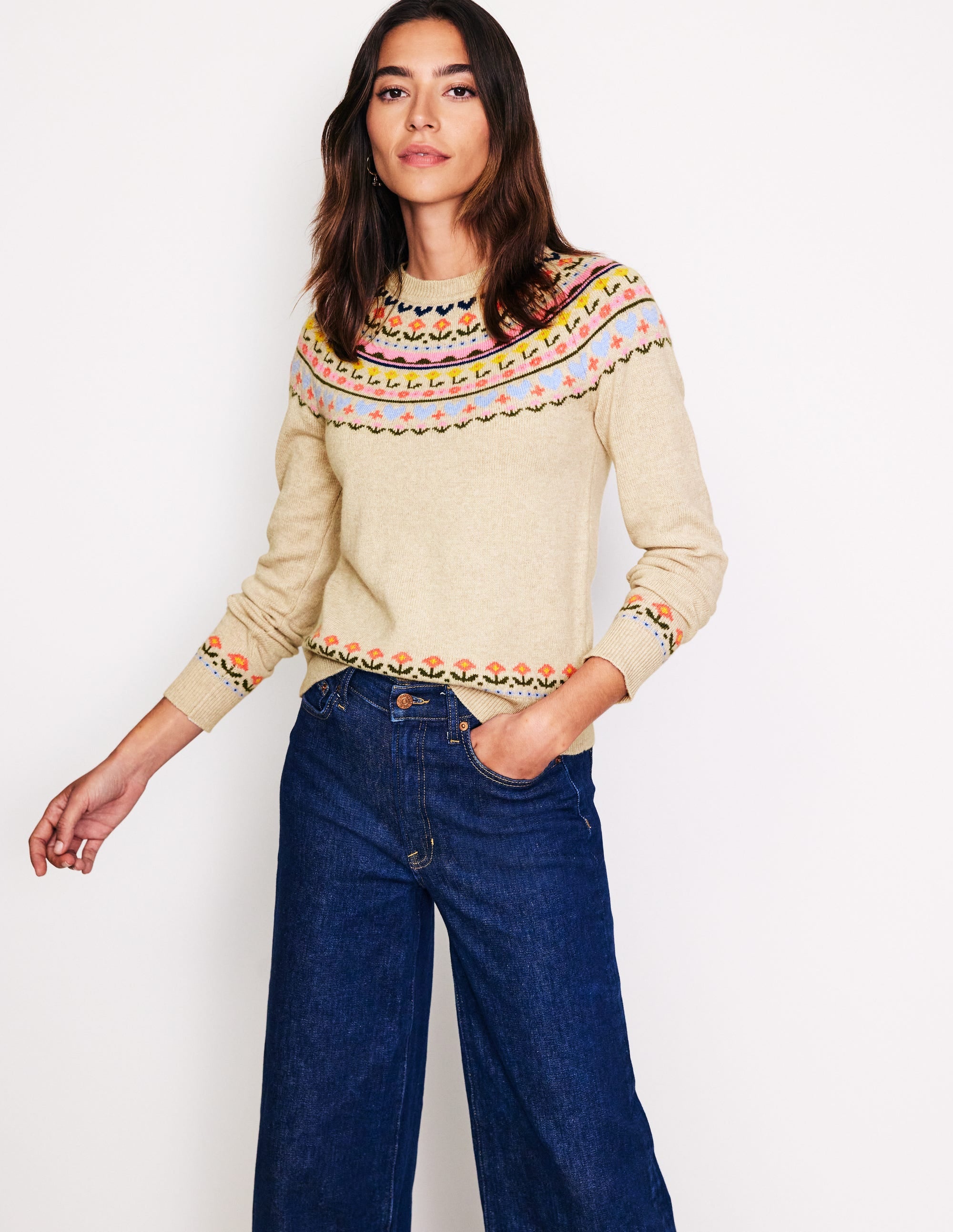 Edie Fair-Isle-Pullover-Haferflocken Meliert, Herzblume - Image 2