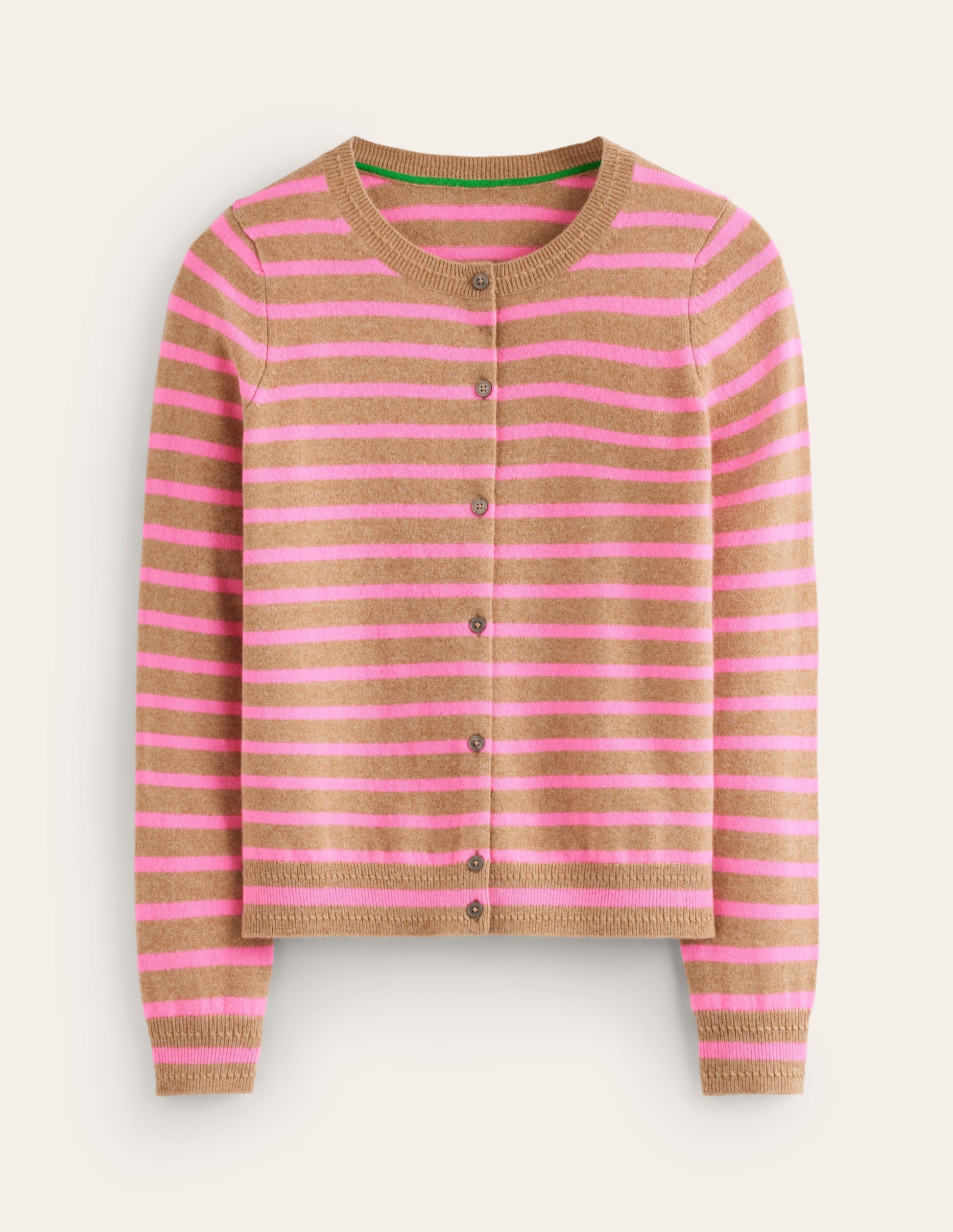Eva Kaschmir-Strickjacke mit Rundhalsausschnitt-Kamelbraun Meliert/Neonpink-5