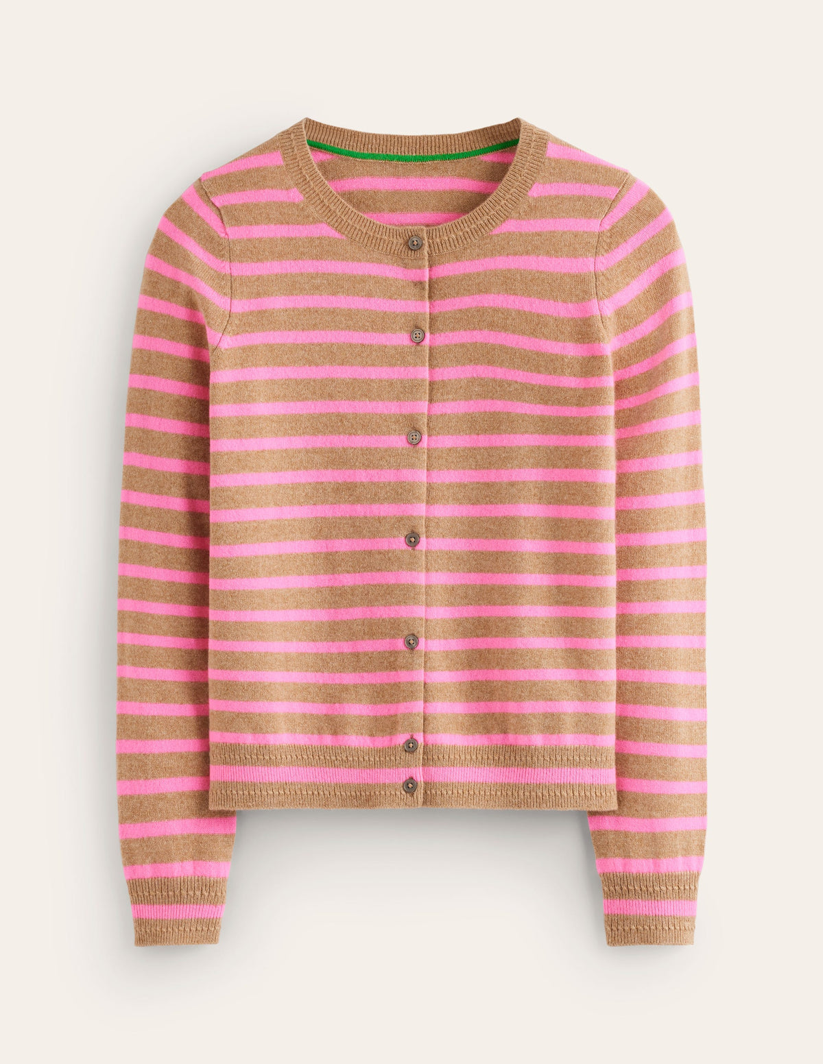 Eva Kaschmir-Strickjacke mit Rundhalsausschnitt-Kamelbraun Meliert/Neonpink - Image 5