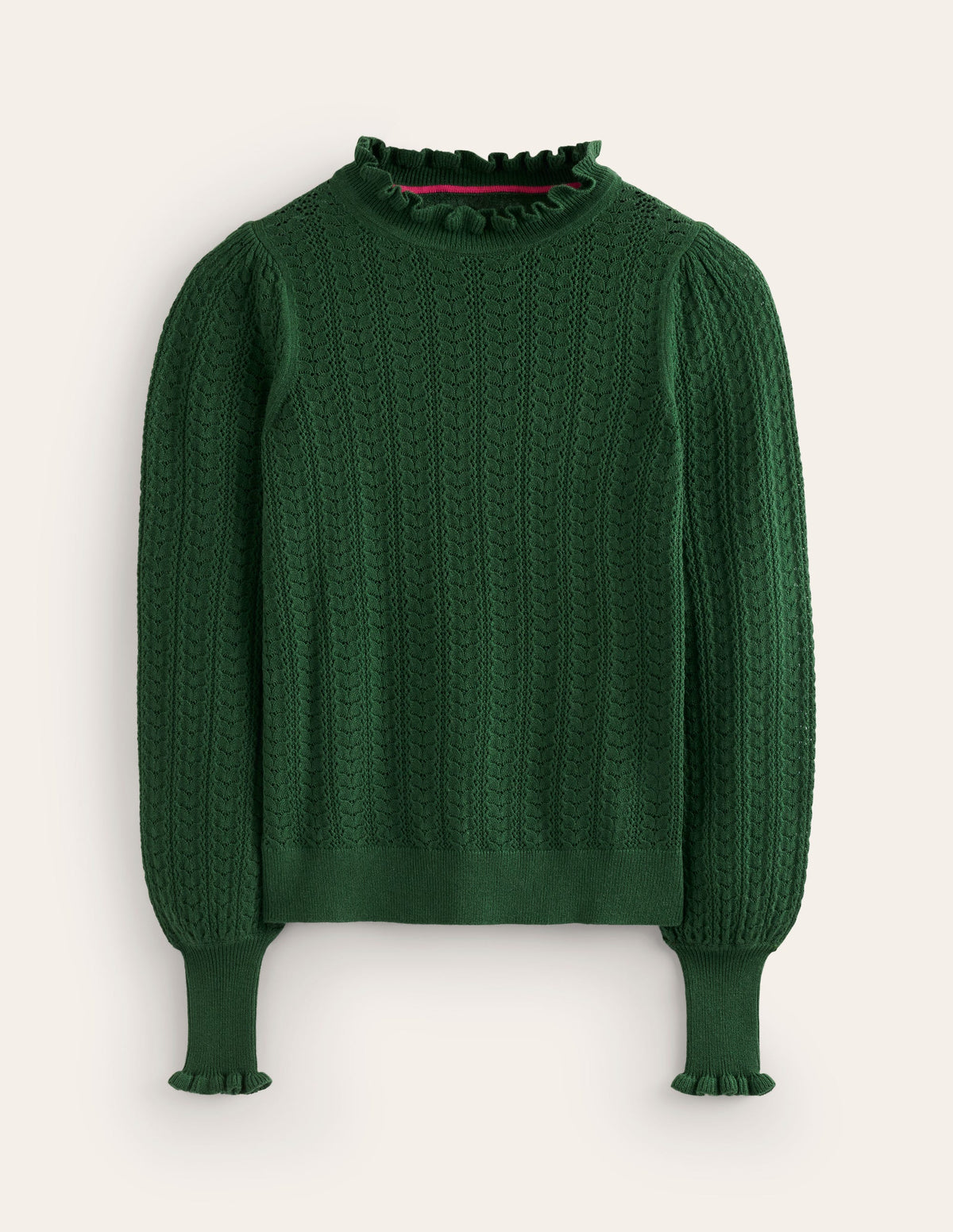 Tia Pullover mit Pointelle-Design und Rüschen-Kieferngrün - Image 5