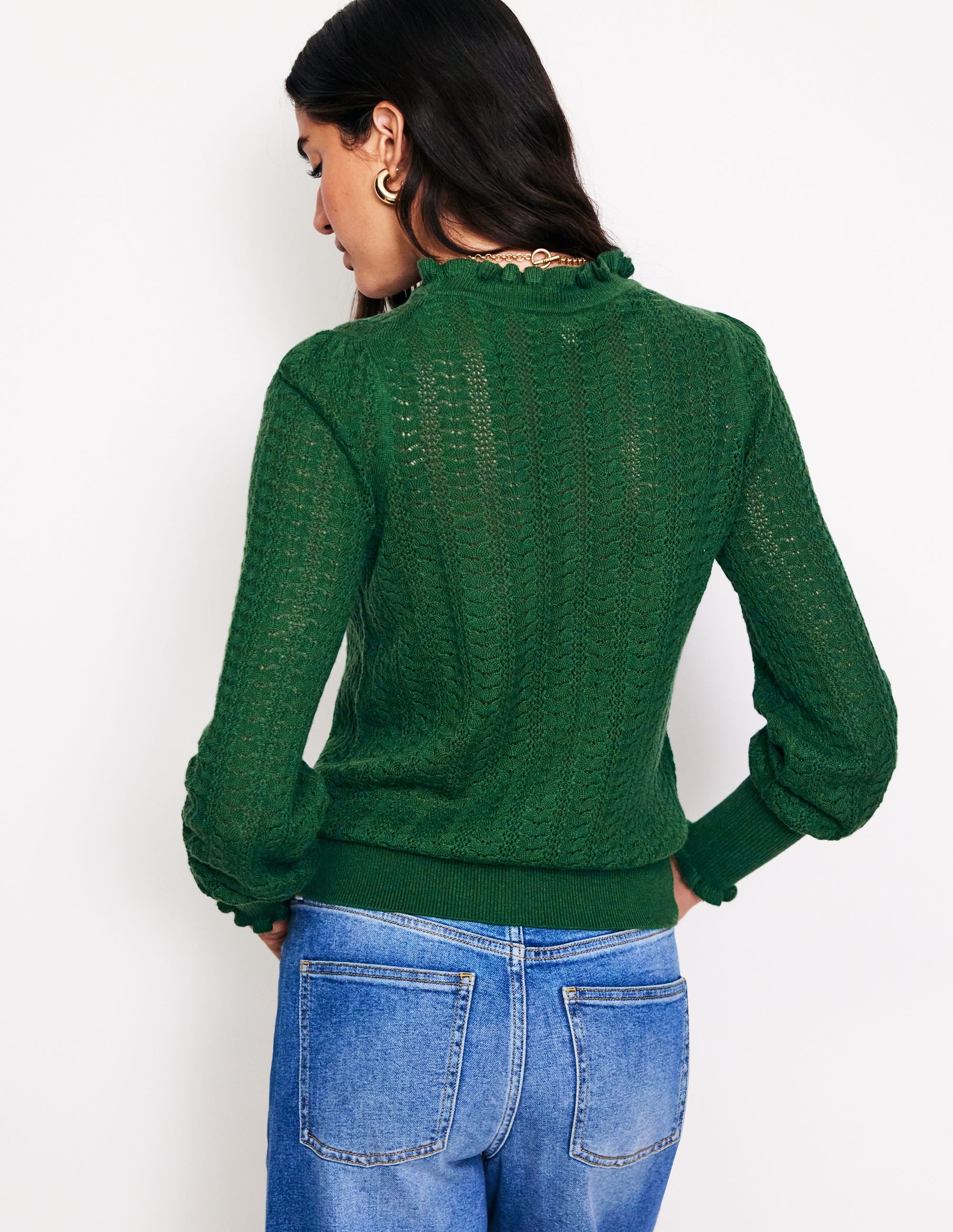 Tia Pullover mit Pointelle-Design und Rüschen-Kieferngrün - Image 3