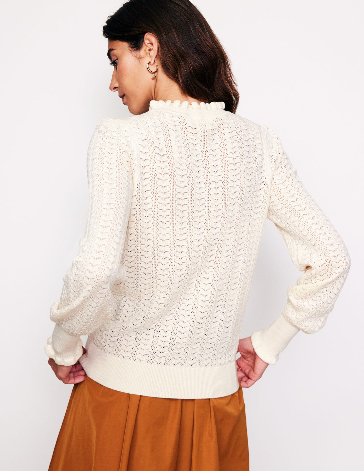 Tia Pullover mit Pointelle-Design und Rüschen-Black-3