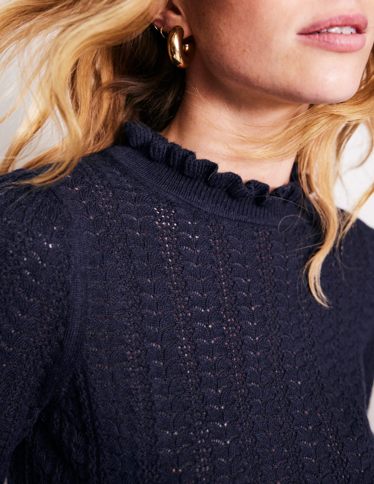 Tia Pullover mit Pointelle-Design und Rüschen-Aqua Marine Marl-2