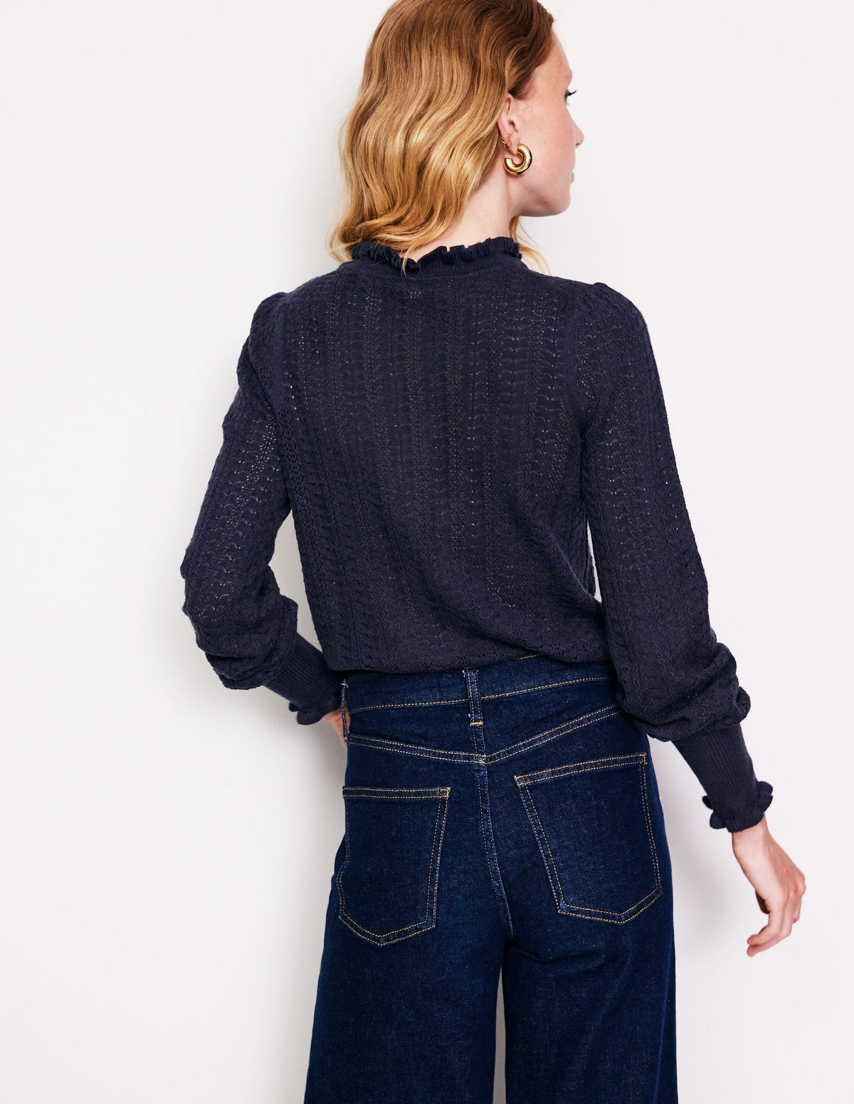Tia Pullover mit Pointelle-Design und Rüschen-Aqua Marine Marl - Image 3