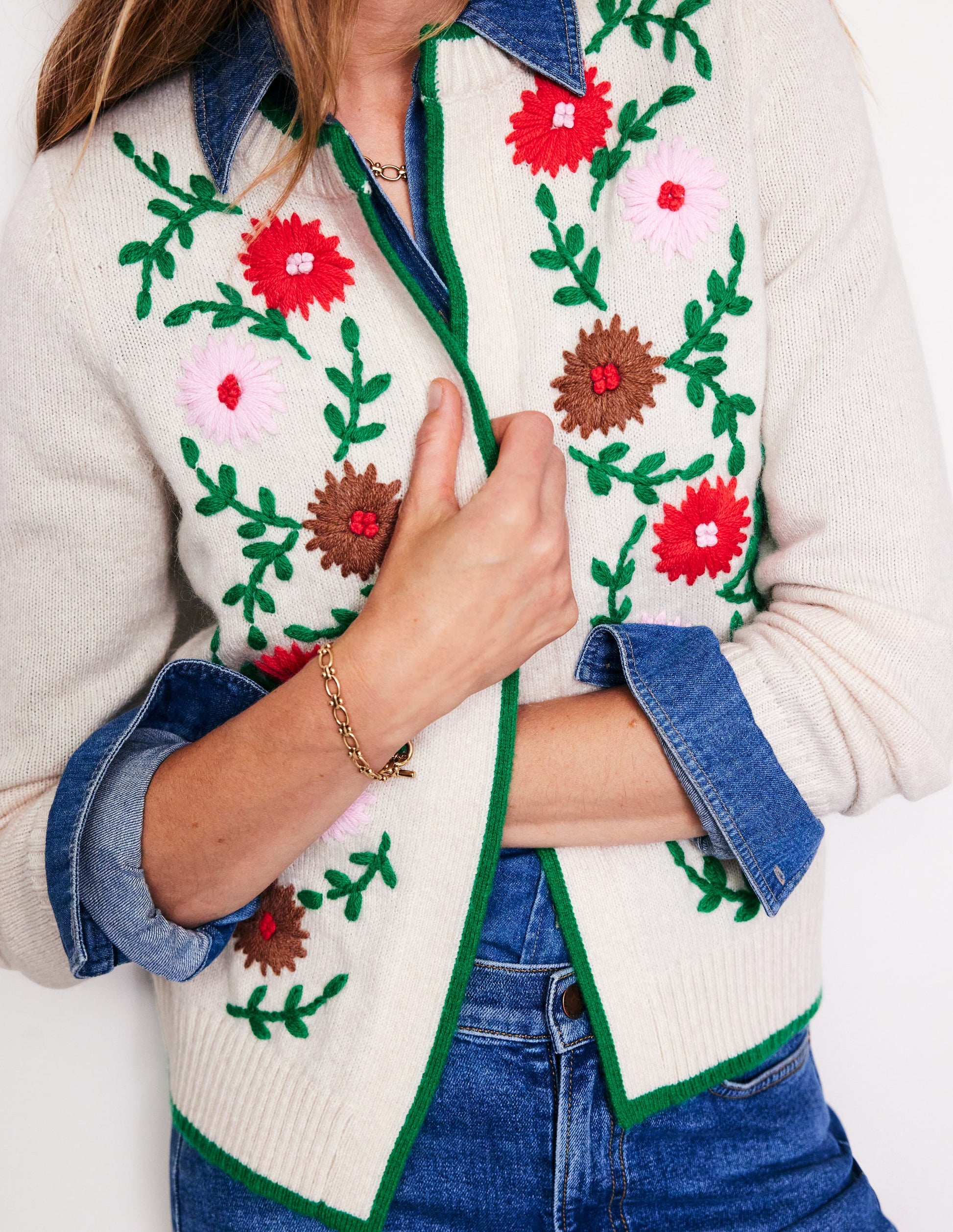Cardigan mit Blumenstickerei-Black-2