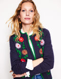 Cardigan mit Blumenstickerei-Aqua Marine Marl