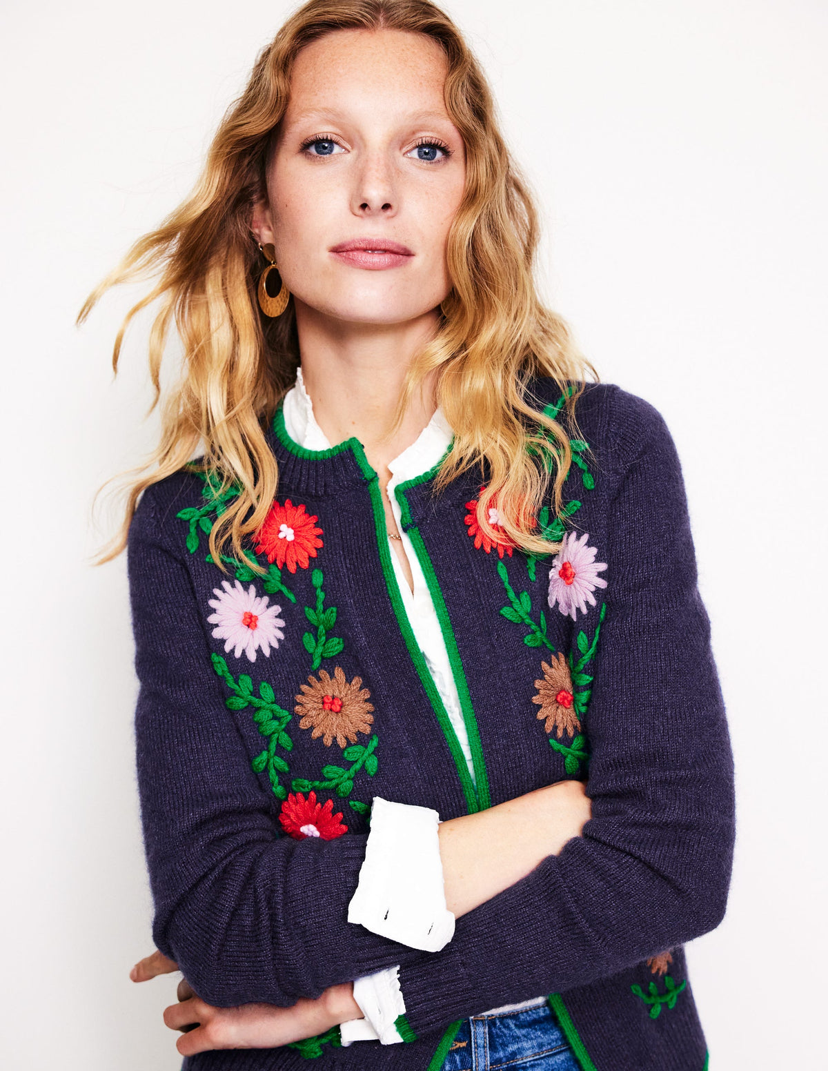 Cardigan mit Blumenstickerei-Aqua Marine Marl-1