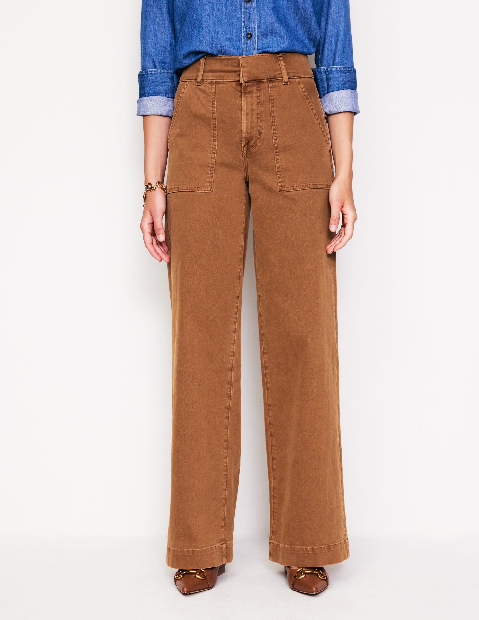 Wide Leg Cargo Trousers-Gingerbread - Image 4