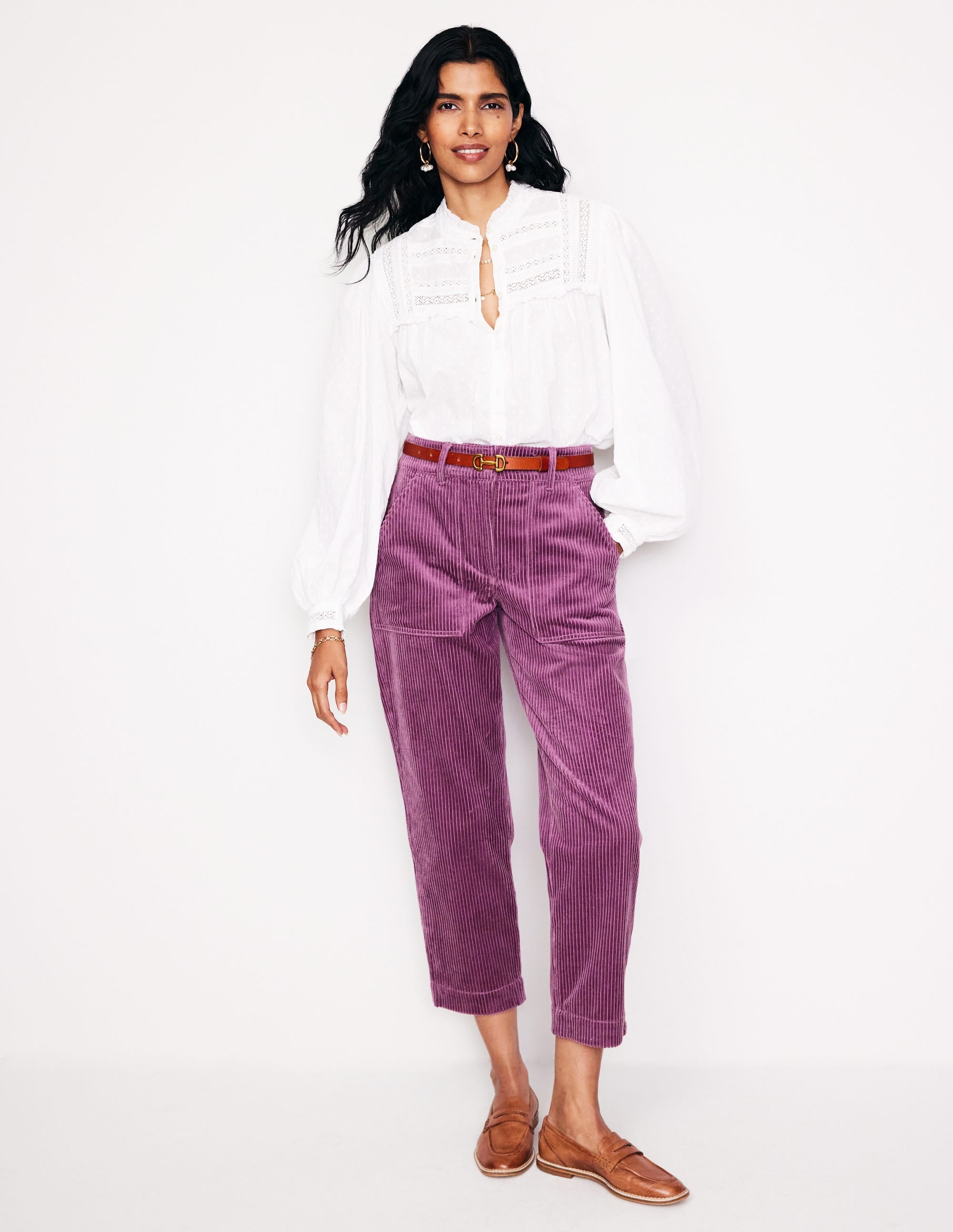Pantalon cargo fuselé en velours côtelé-Chardon violet - Image 1