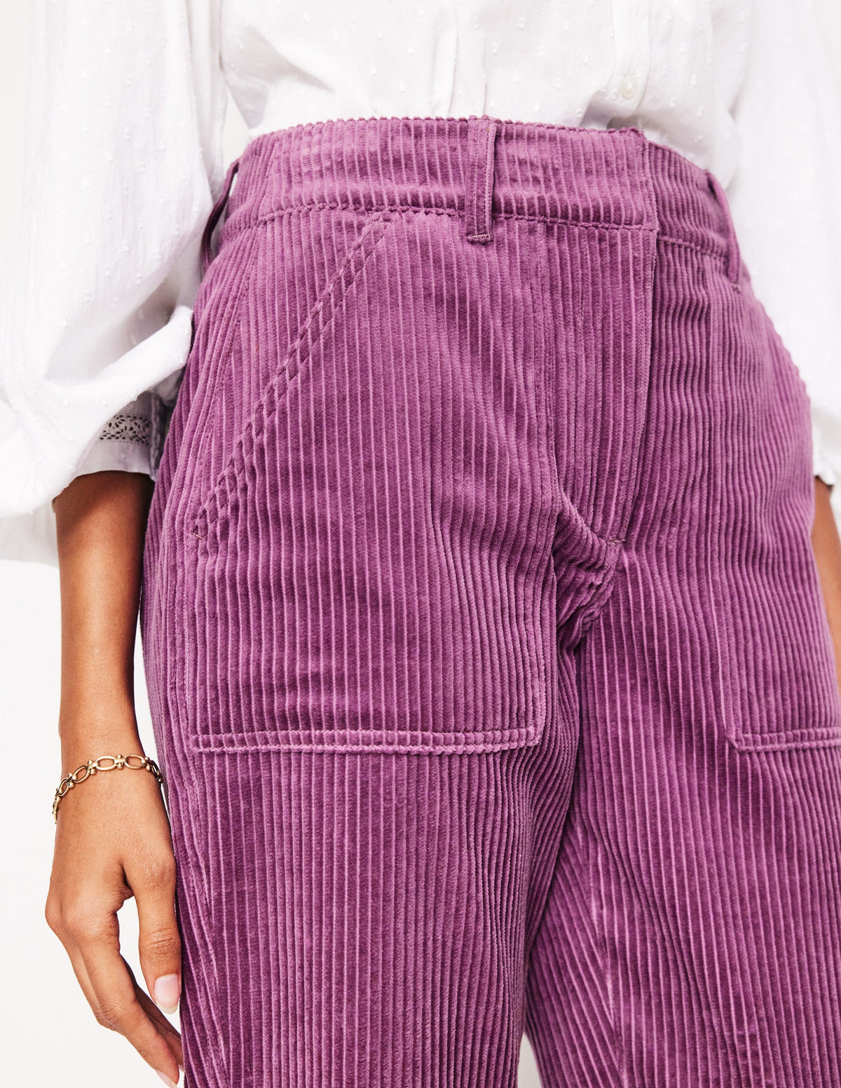 Pantalon cargo fuselé en velours côtelé-Chardon violet-2
