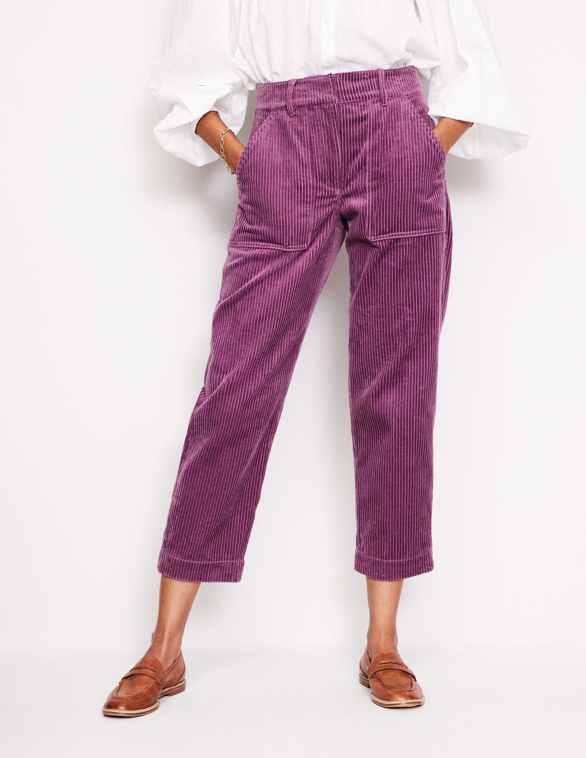 Pantalon cargo fuselé en velours côtelé-Chardon violet - Image 4