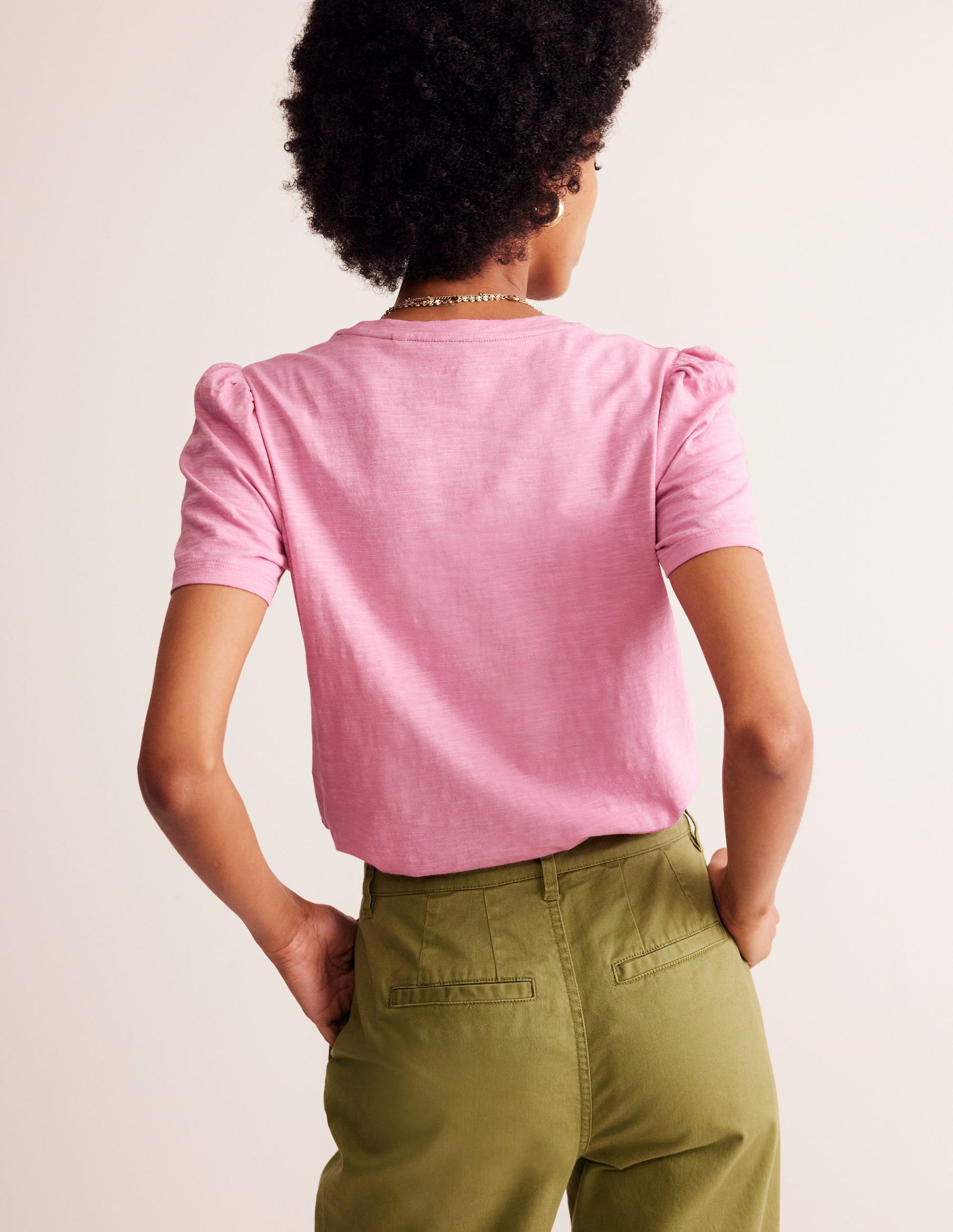 T-Shirt aus Baumwolle mit Puffärmeln-Altrosa-3