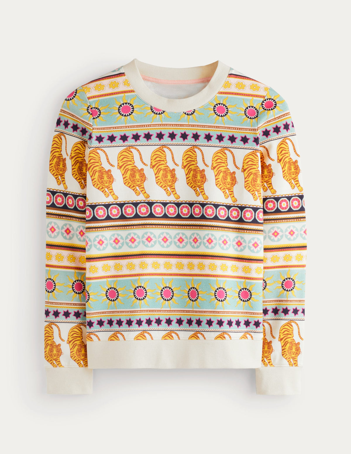 Hannah Printed Sweatshirt-Ivory, Tiger Border-5