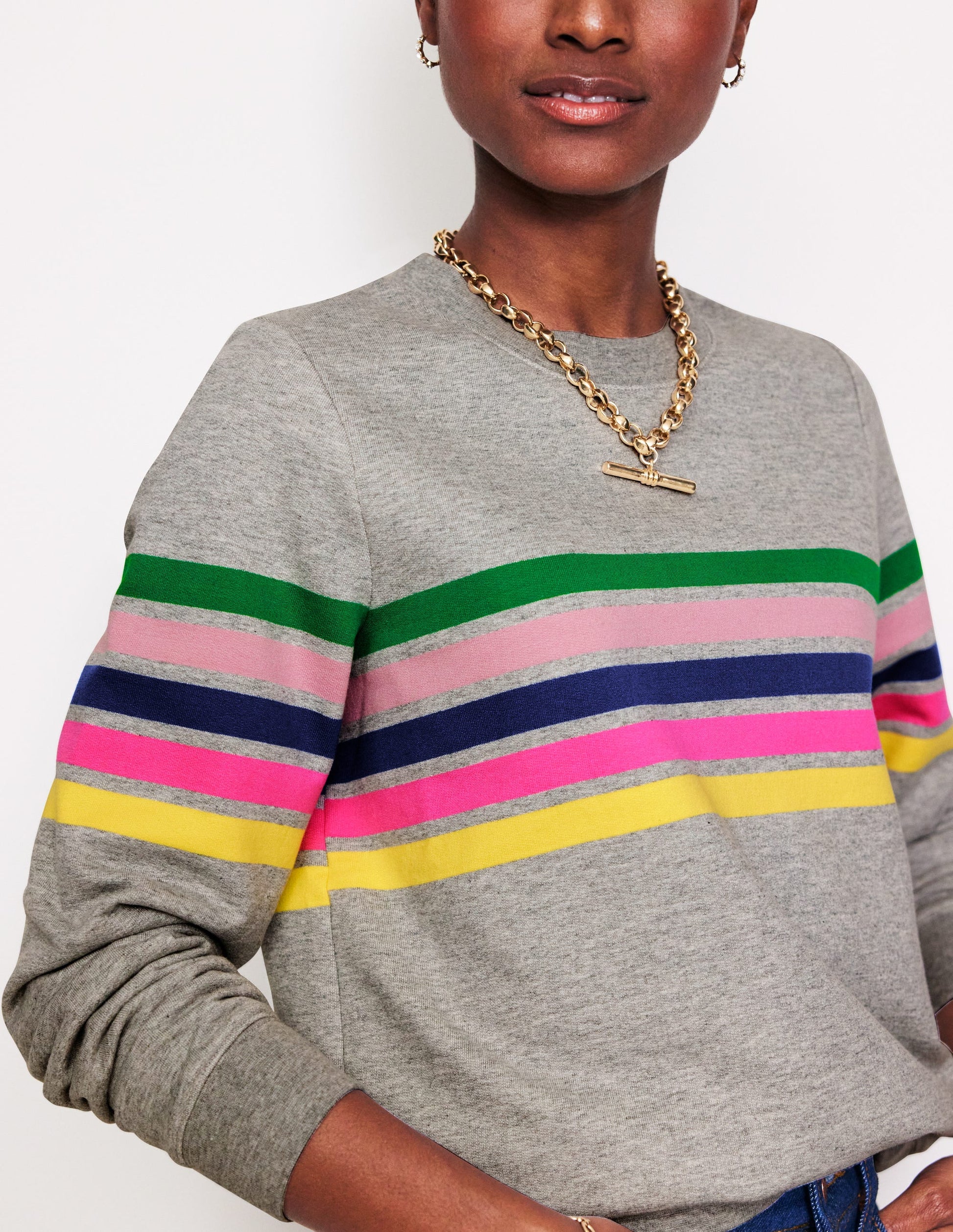 Hannah Sweatshirt mit Print-Grau, Bunte Streifen-2