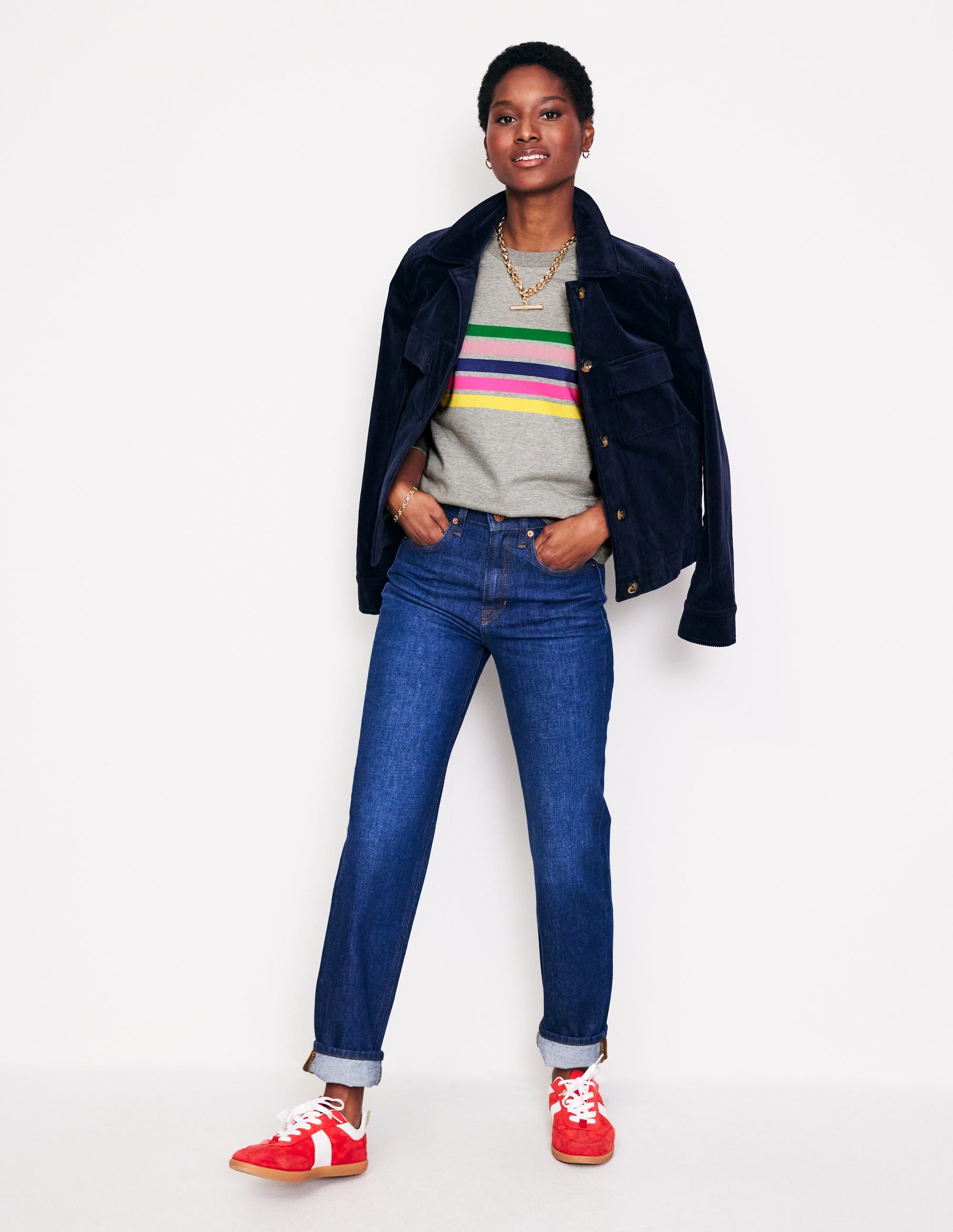 Hannah Sweatshirt mit Print-Grau, Bunte Streifen - Image 4