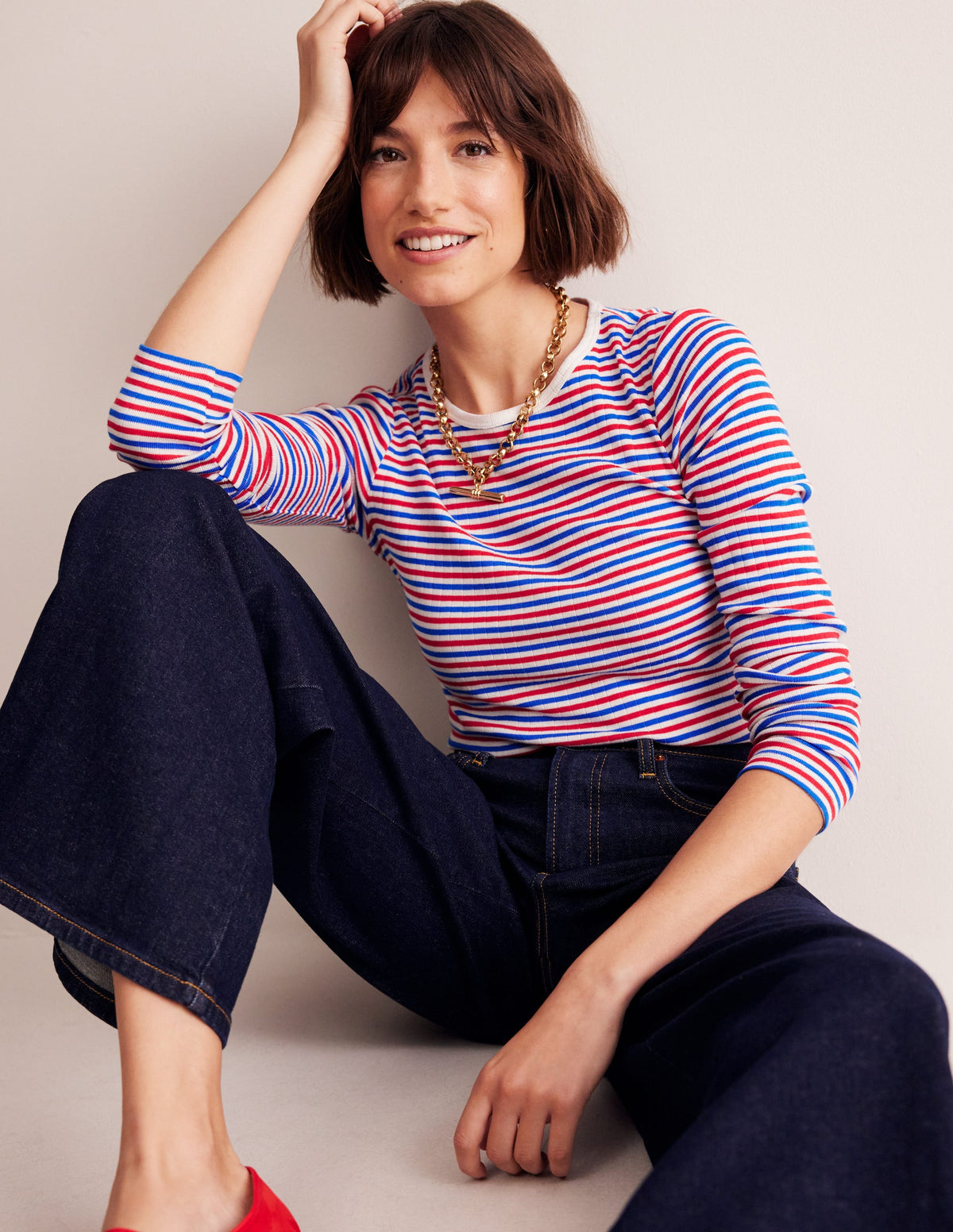 Anna Langarm-T-Shirt aus Rippstrick-Rot und Directoire-Blau-1