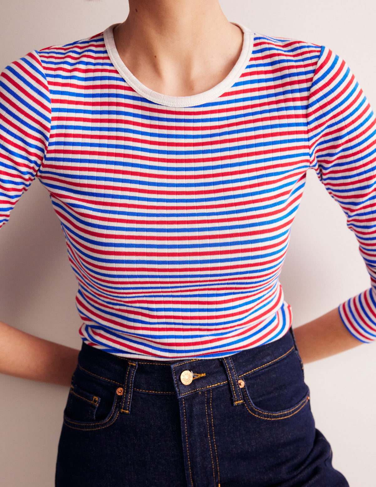 Anna Langarm-T-Shirt aus Rippstrick-Rot und Directoire-Blau - Image 2