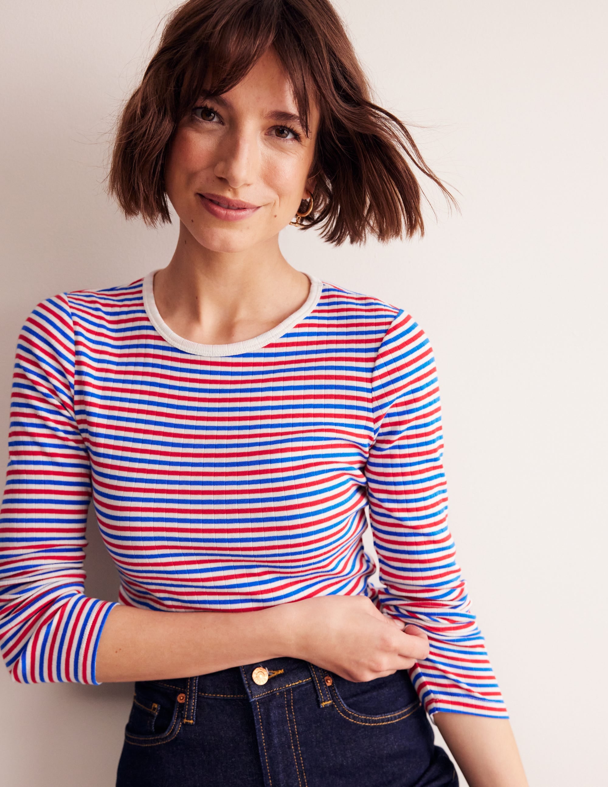 Anna Langarm-T-Shirt aus Rippstrick-Rot und Directoire-Blau - Image 5