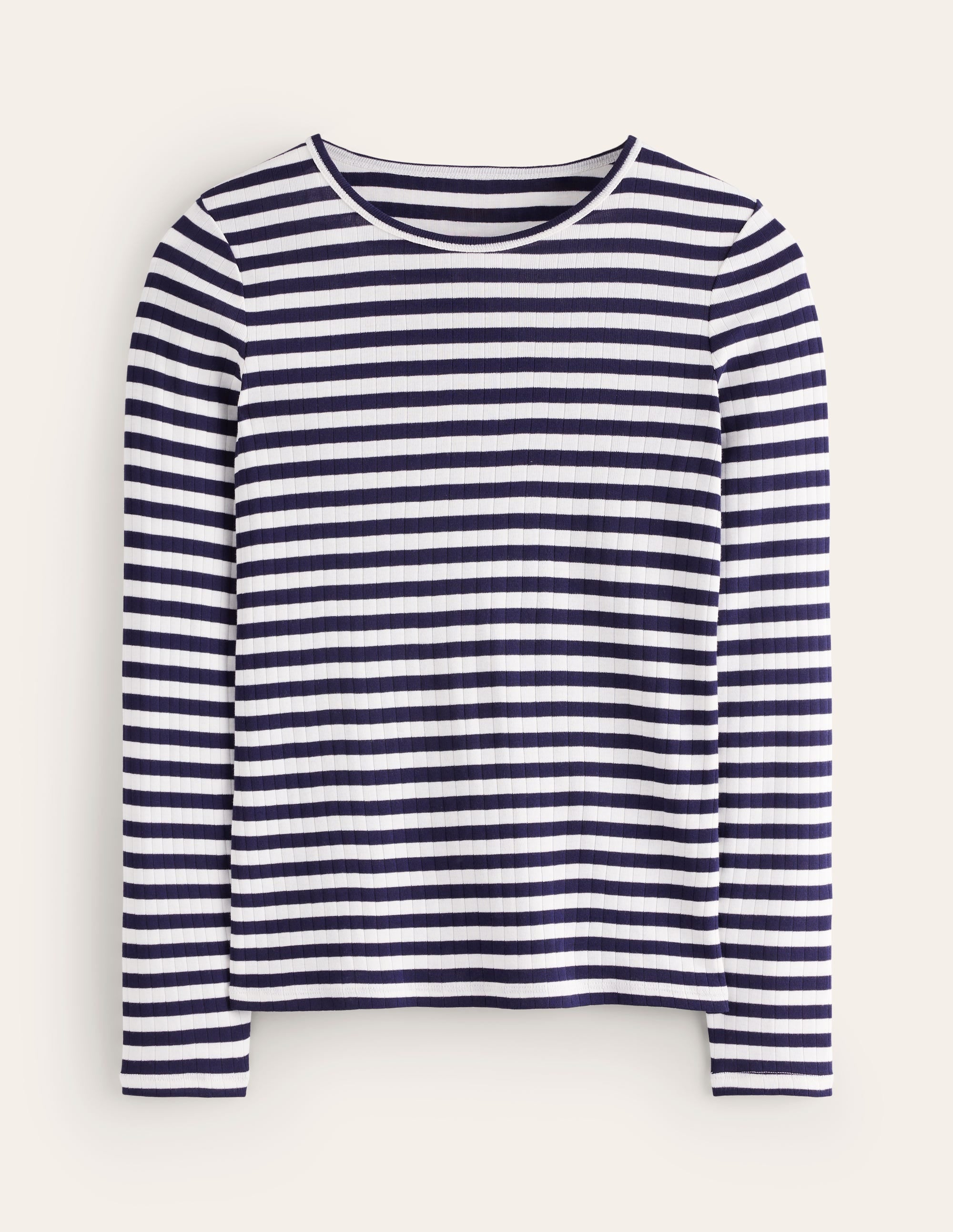 T-shirt côtelé Anna à manches longues-Rayé bleu marine foncé et ivoire - Image 5