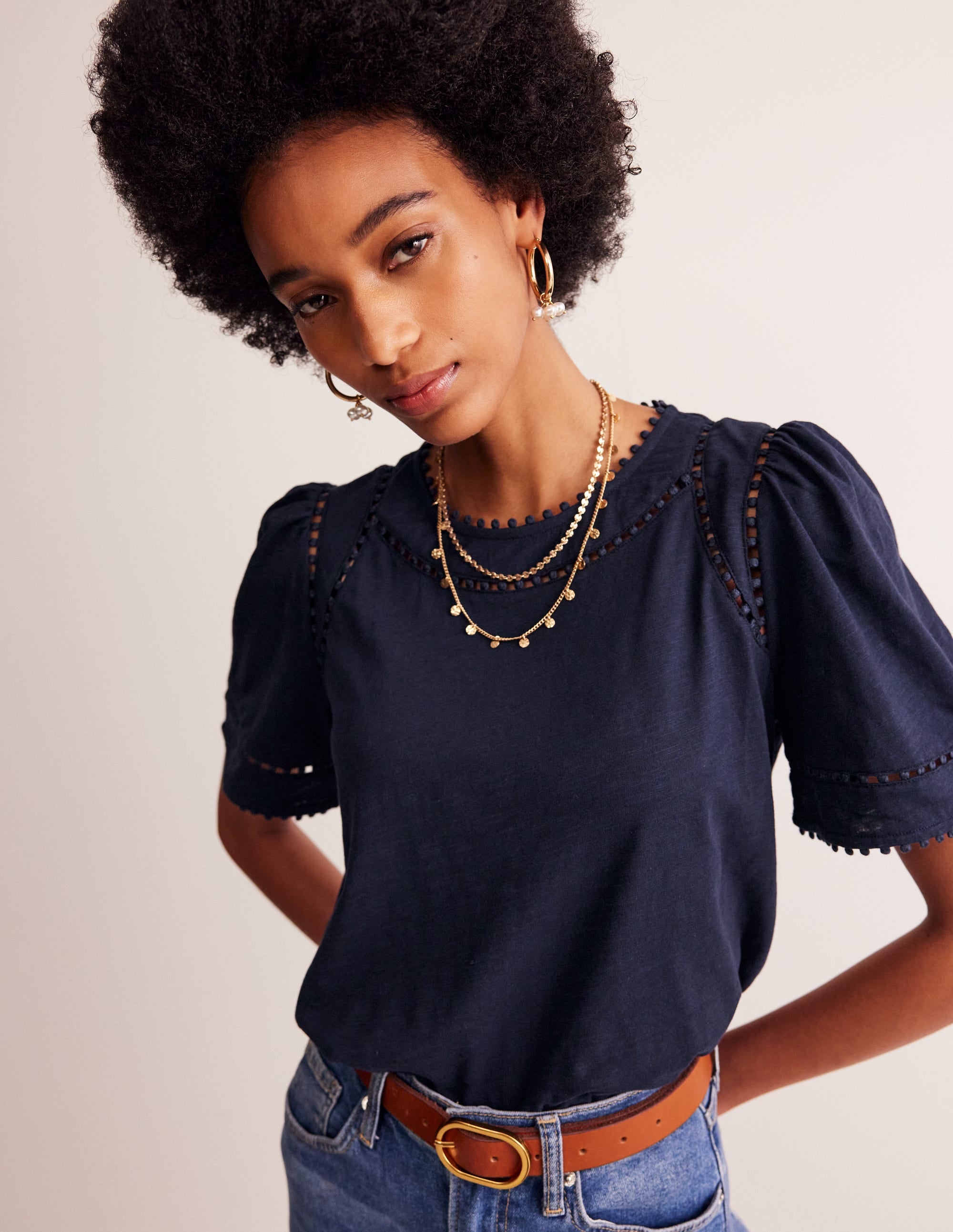 Mila Oberteil mit Bommeln-Aqua Marine Marl - Image 1