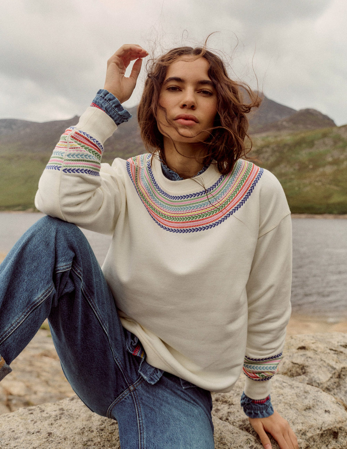 Emi Embroidered Sweatshirt-Ivory, Multi Fairisle-5