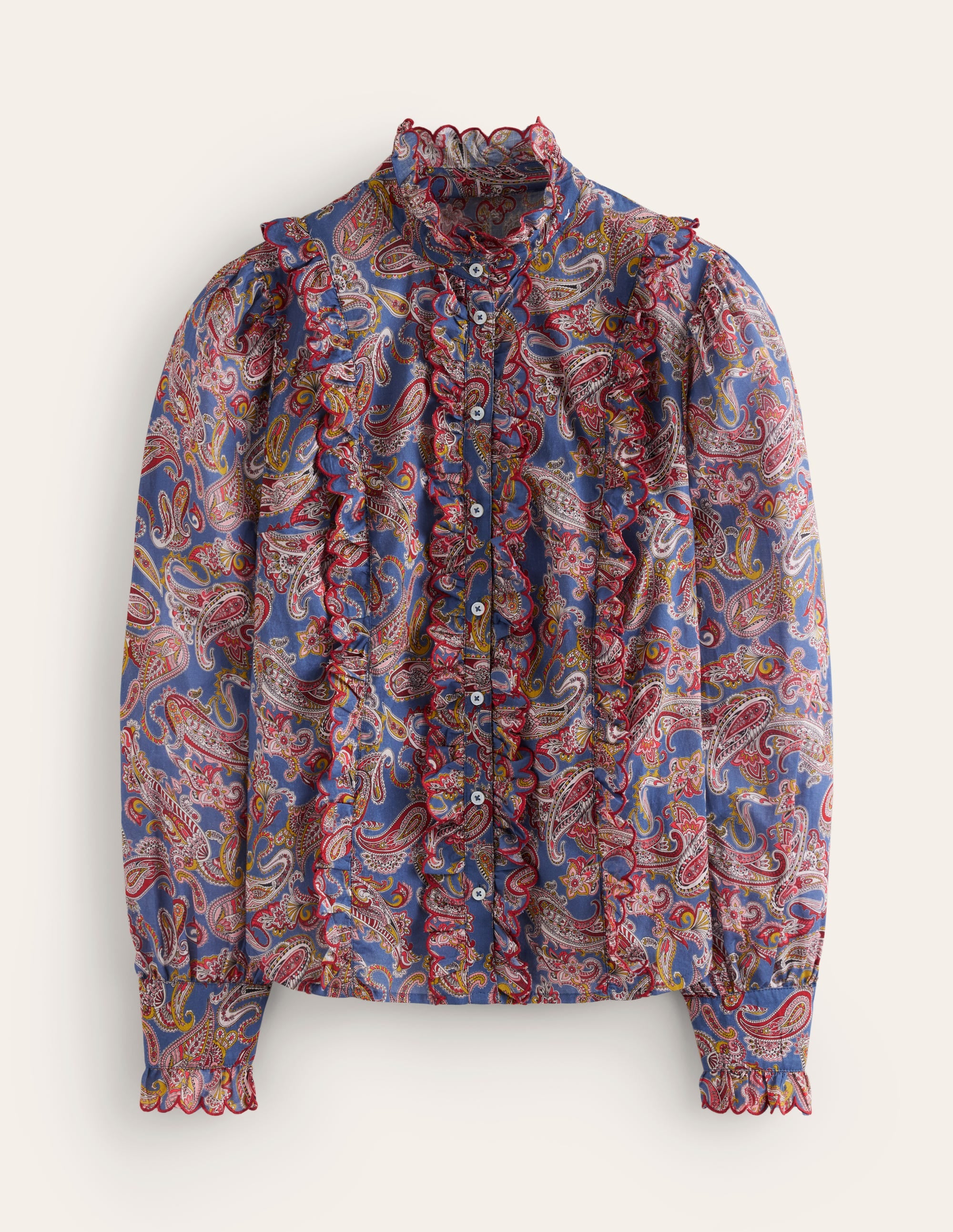 Baumwollbluse mit Rüschen-Reines Marineblau, Opulentes Paisleymuster - Image 6
