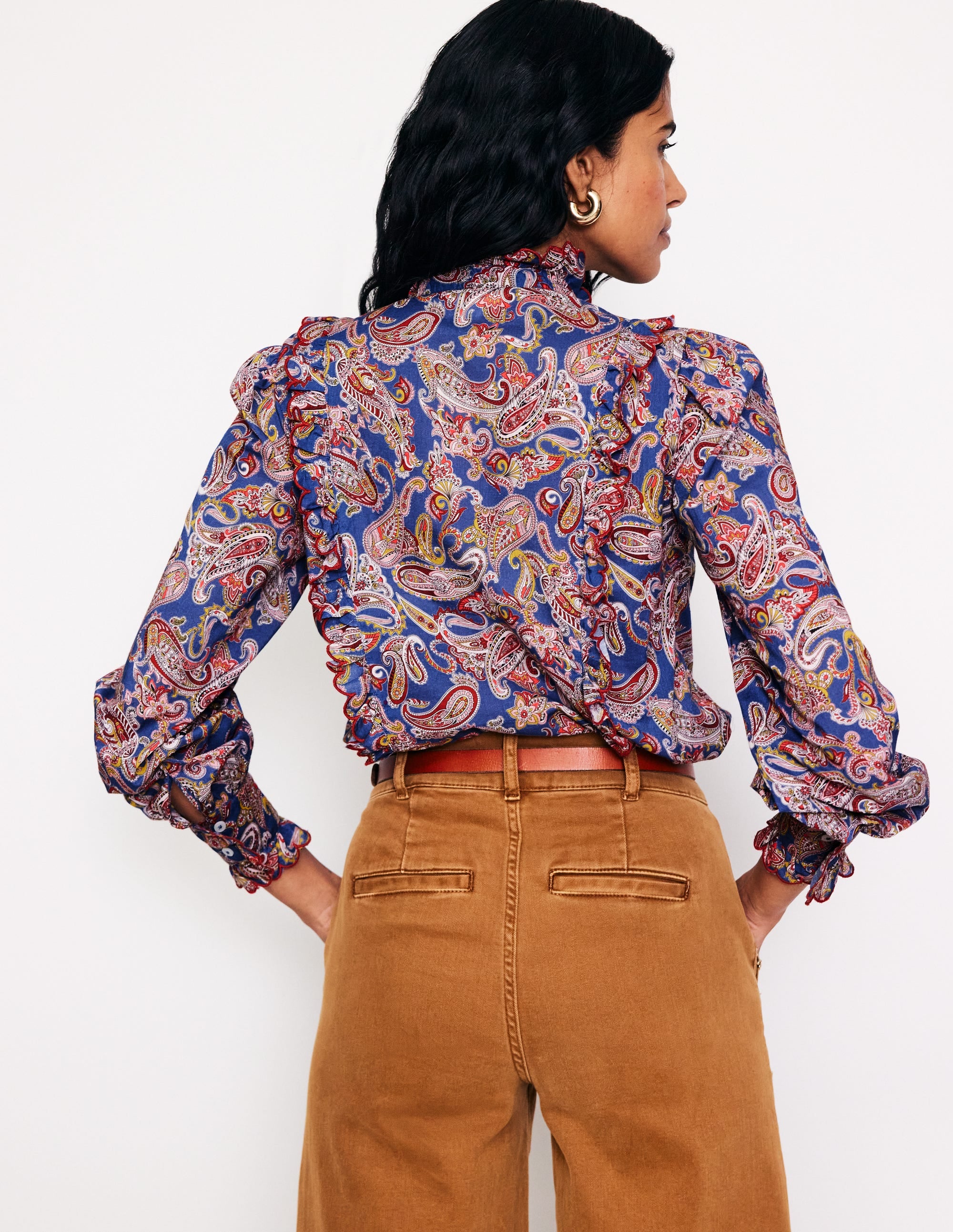 Baumwollbluse mit Rüschen-Reines Marineblau, Opulentes Paisleymuster - Image 3