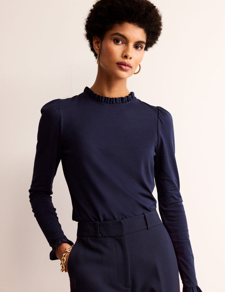 Top volanté ultra-doux-Bleu Marine, Petits Pois