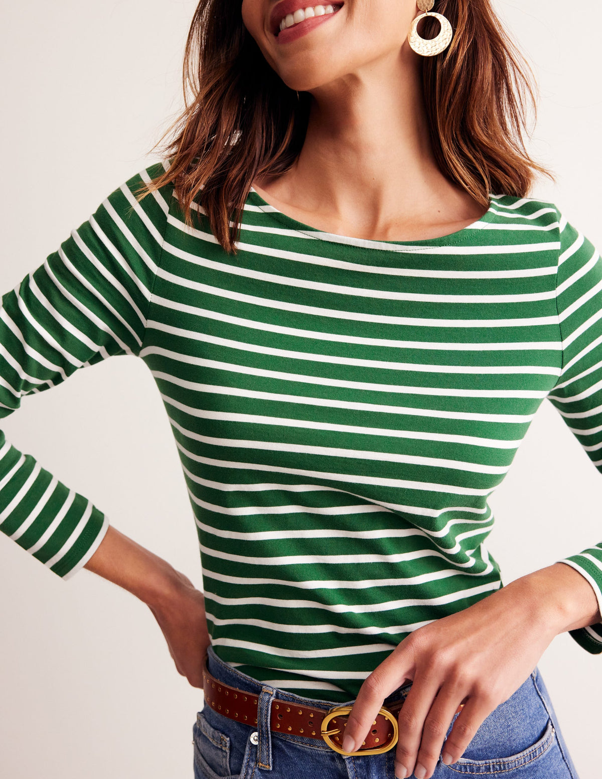 Ella Breton-Shirt mit langen Ärmeln-Piniengrün, Naturweiß Streifen - Image 2