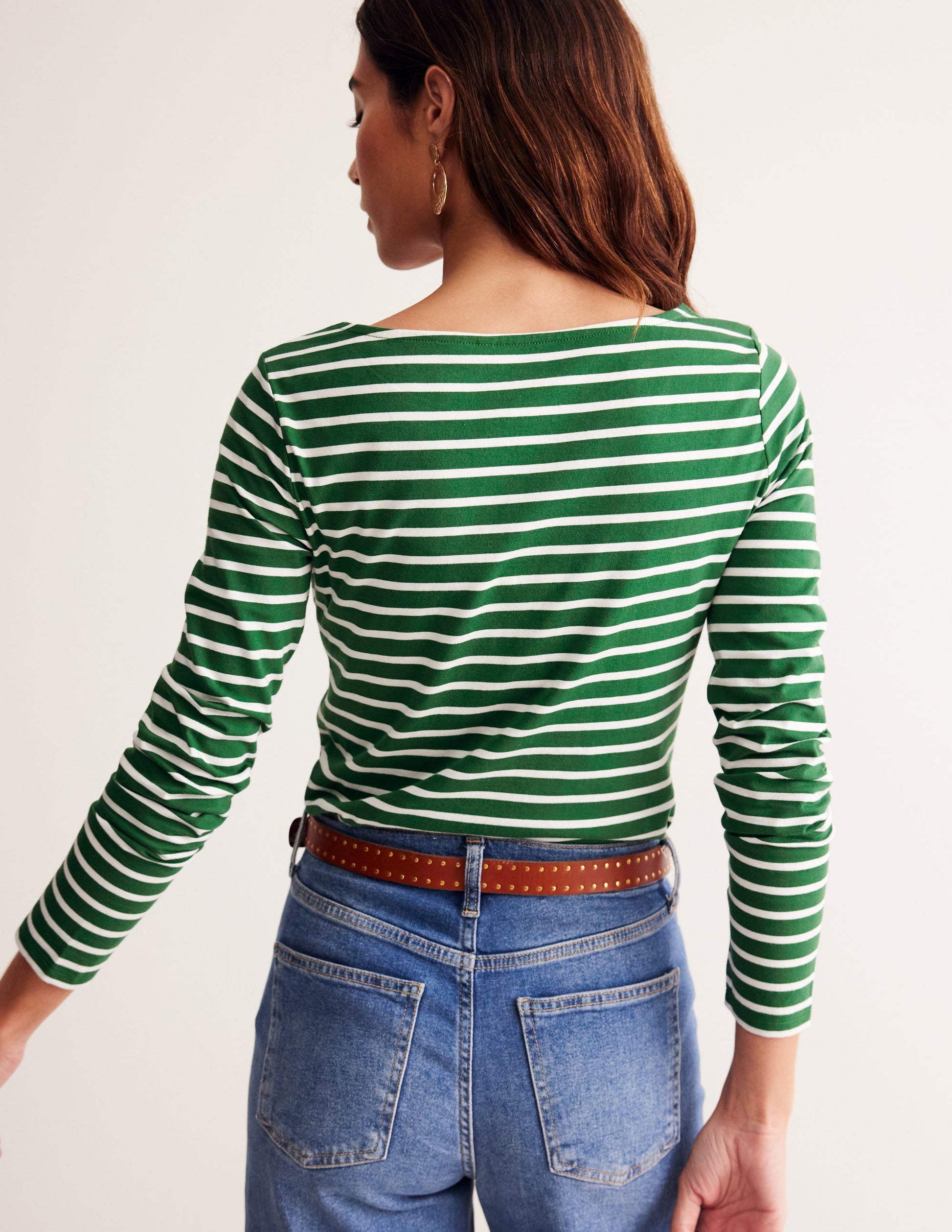 Ella Breton-Shirt mit langen Ärmeln-Piniengrün, Naturweiß Streifen-3