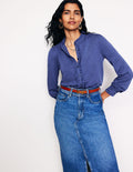 Chemise Caroline à broderie anglaise en jersey-Bleu marine authentique