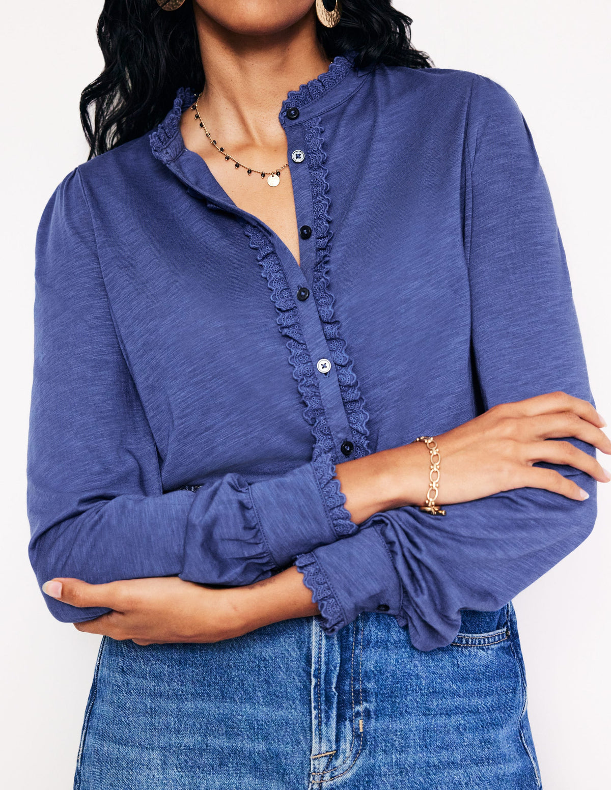 Chemise Caroline à broderie anglaise en jersey-Bleu marine authentique - Image 2