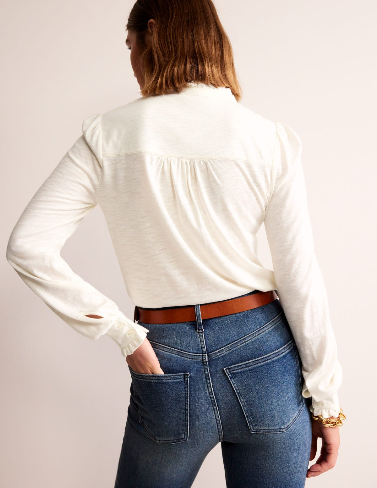 Caroline Jersey-Hemd-Ivory and Navy Spot - Image 3