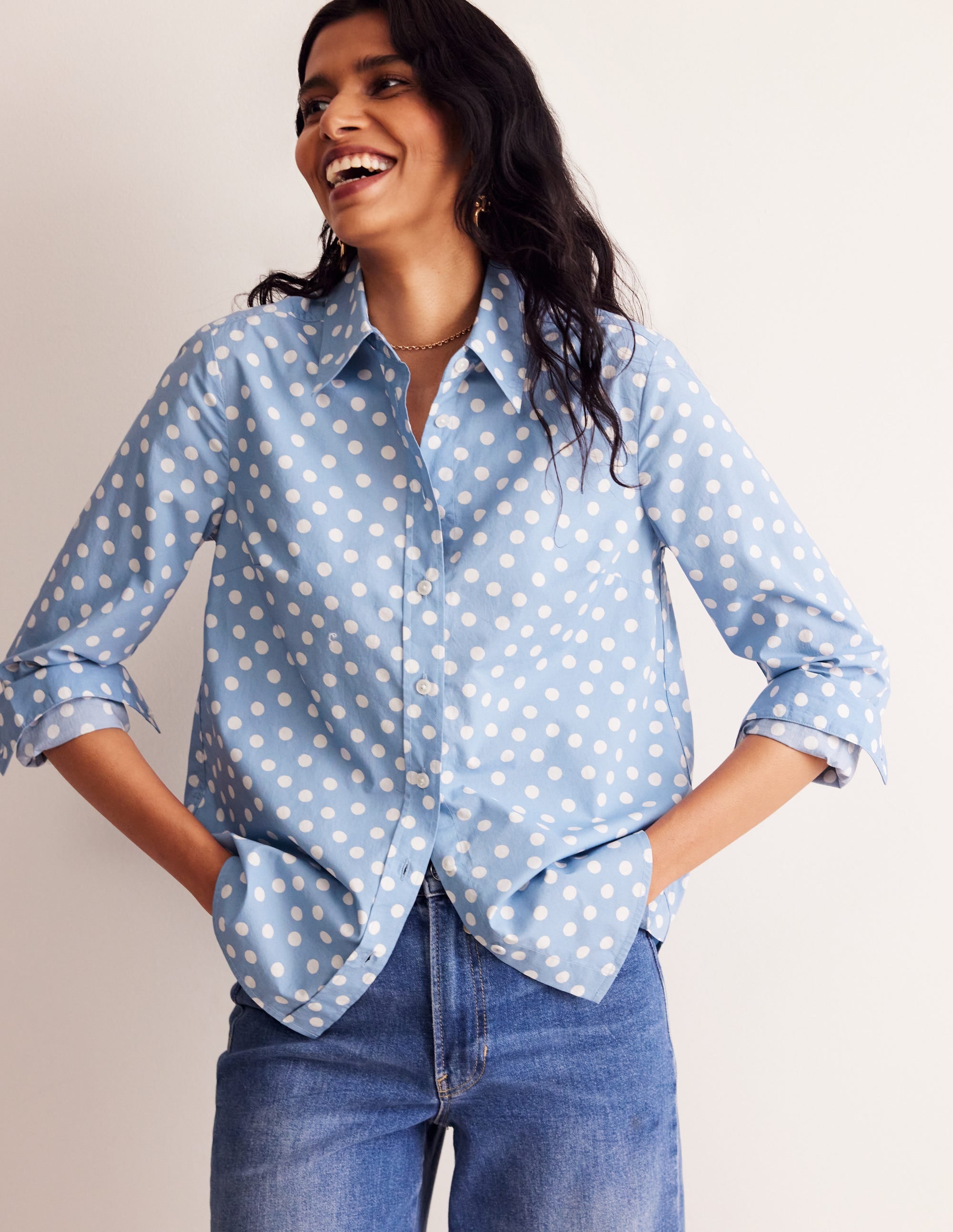 Chemise Sienna en coton-Bleu français, pois abstrait - Image 1