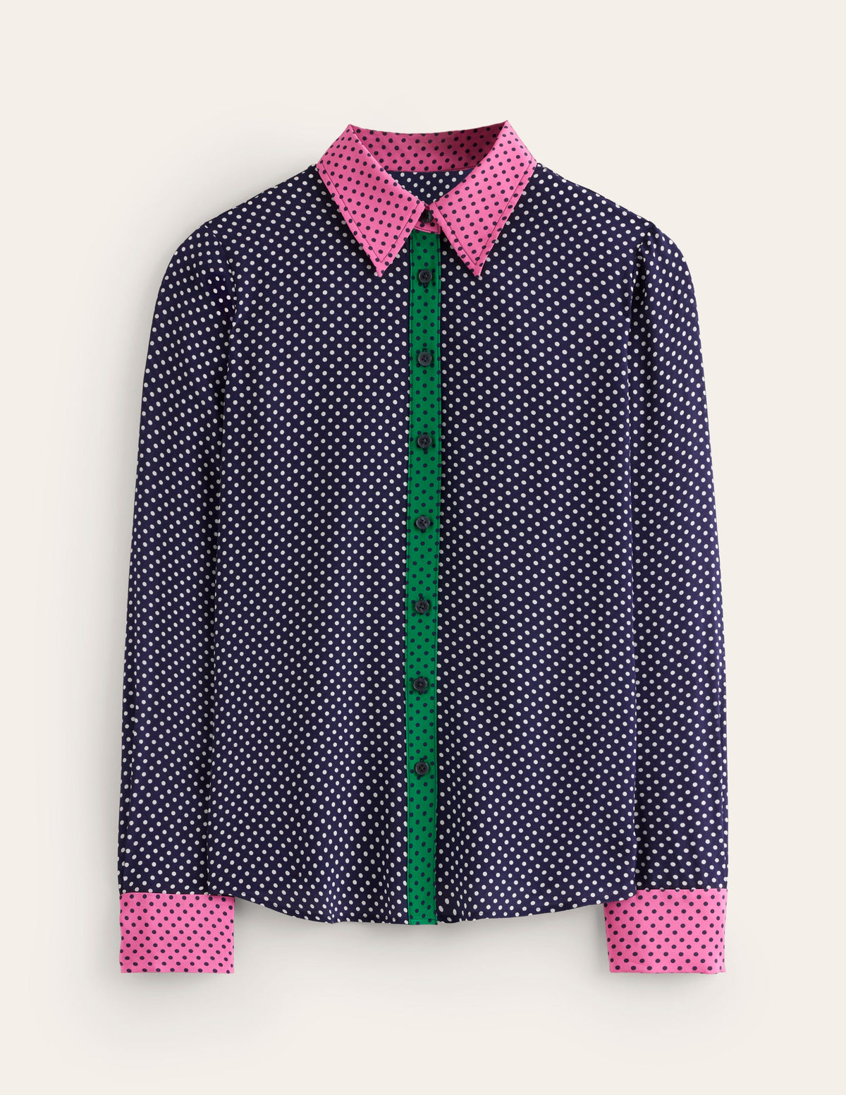 Chemise Sienna en soie-Bleu marine foncé, pois-6